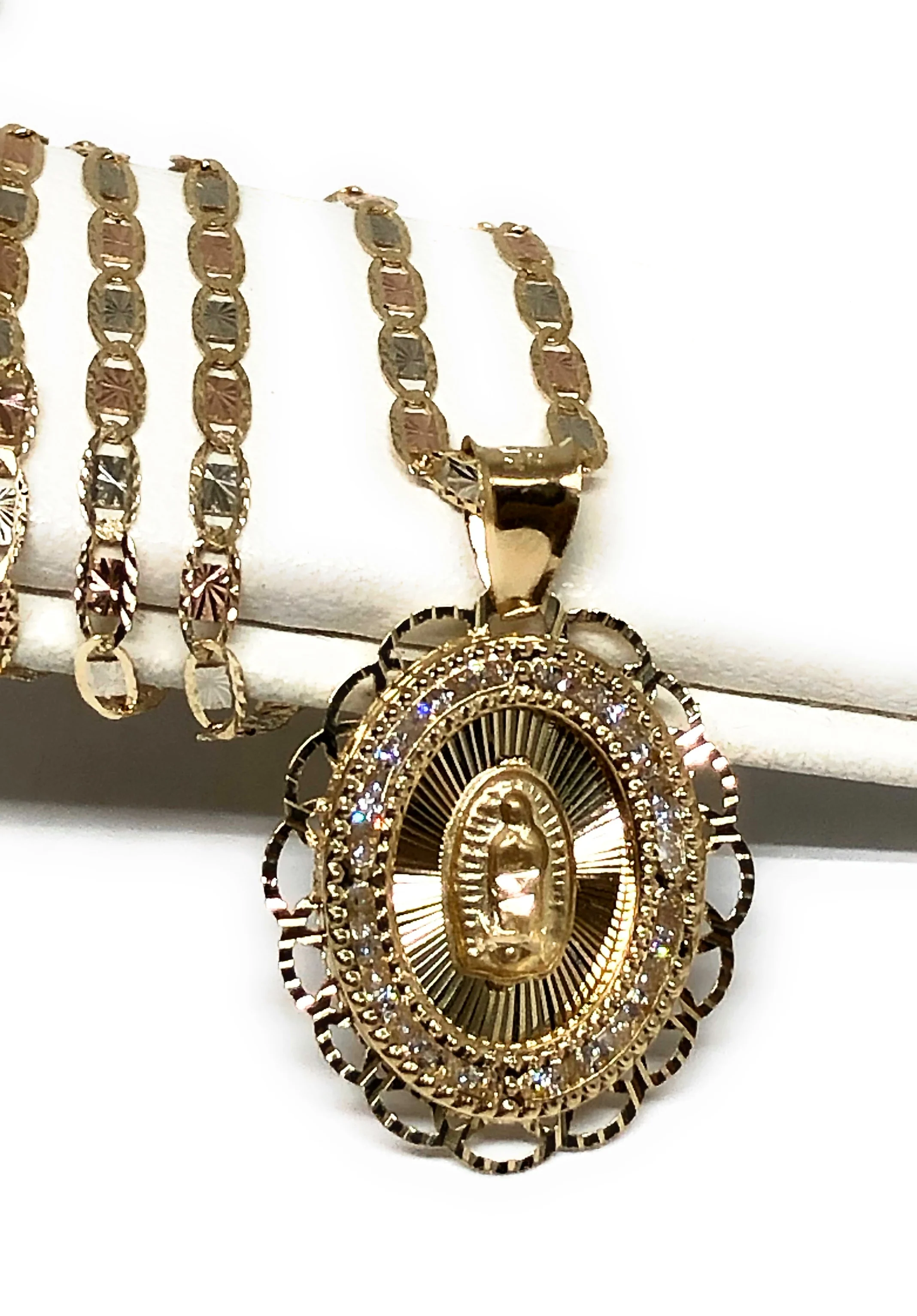 14k Solid Gold Virrgin Mary CZ Pendant Necklace Virrgen Gaudalupe Valentina Chain - Image 6