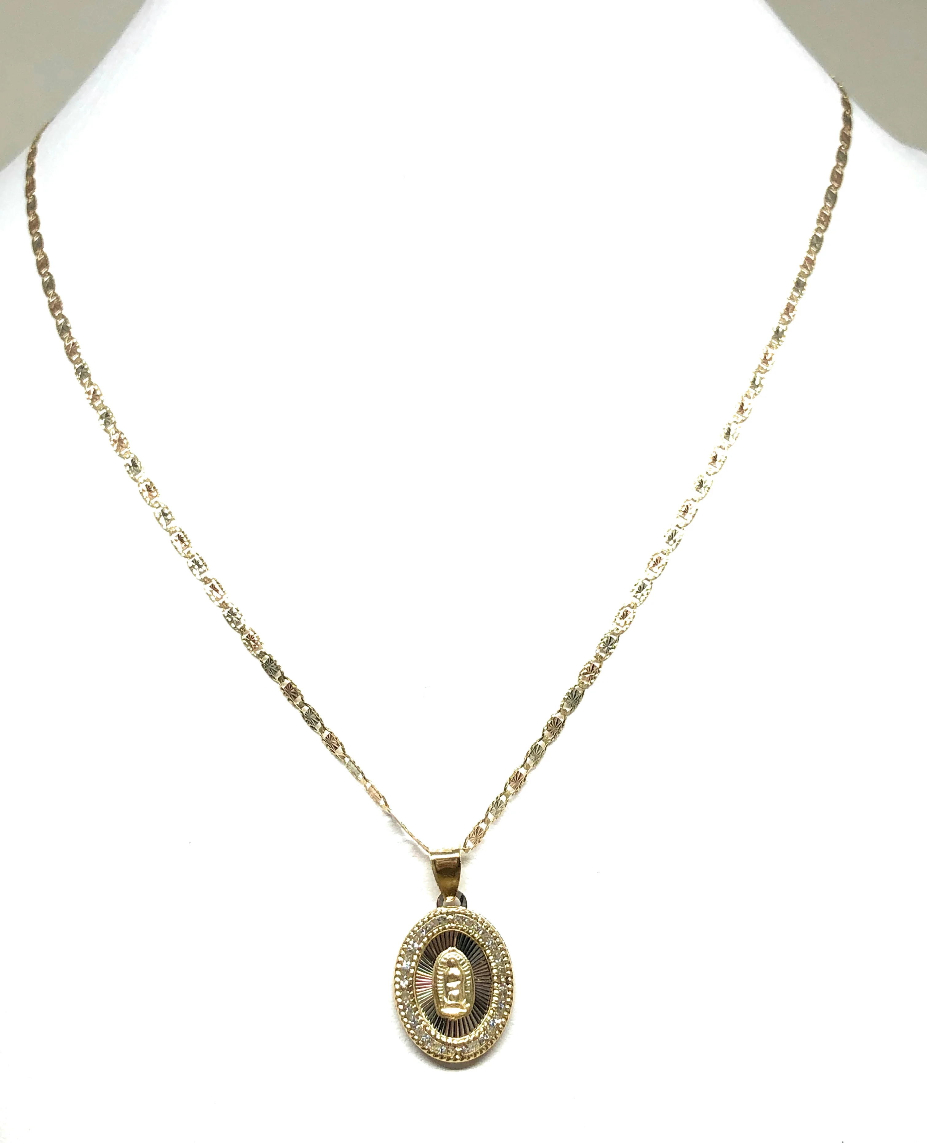 14k Solid Gold Virrgin Mary CZ Pendant Necklace Virrgen Gaudalupe Valentina Chain - Image 5