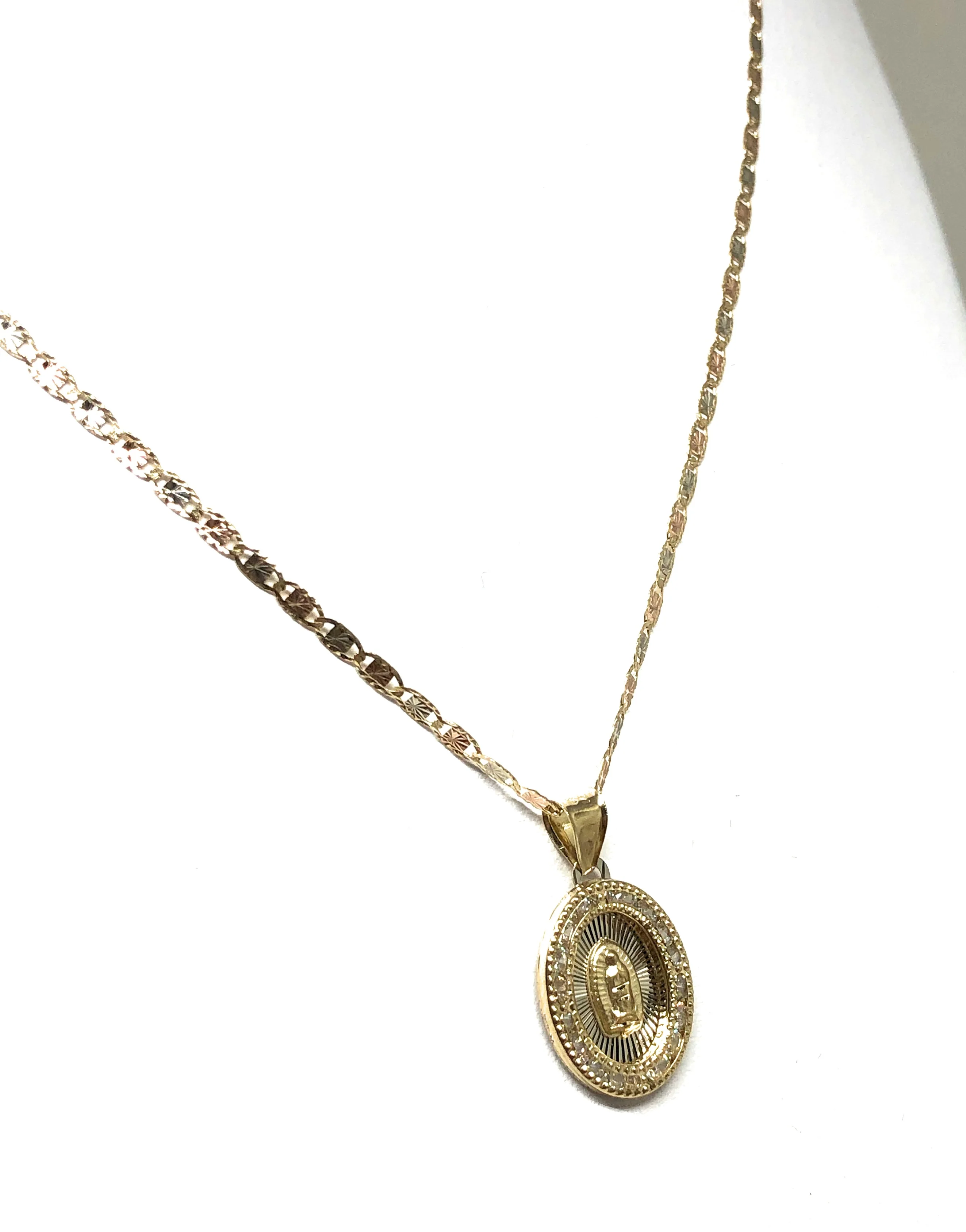 14k Solid Gold Virrgin Mary CZ Pendant Necklace Virrgen Gaudalupe Valentina Chain - Image 7