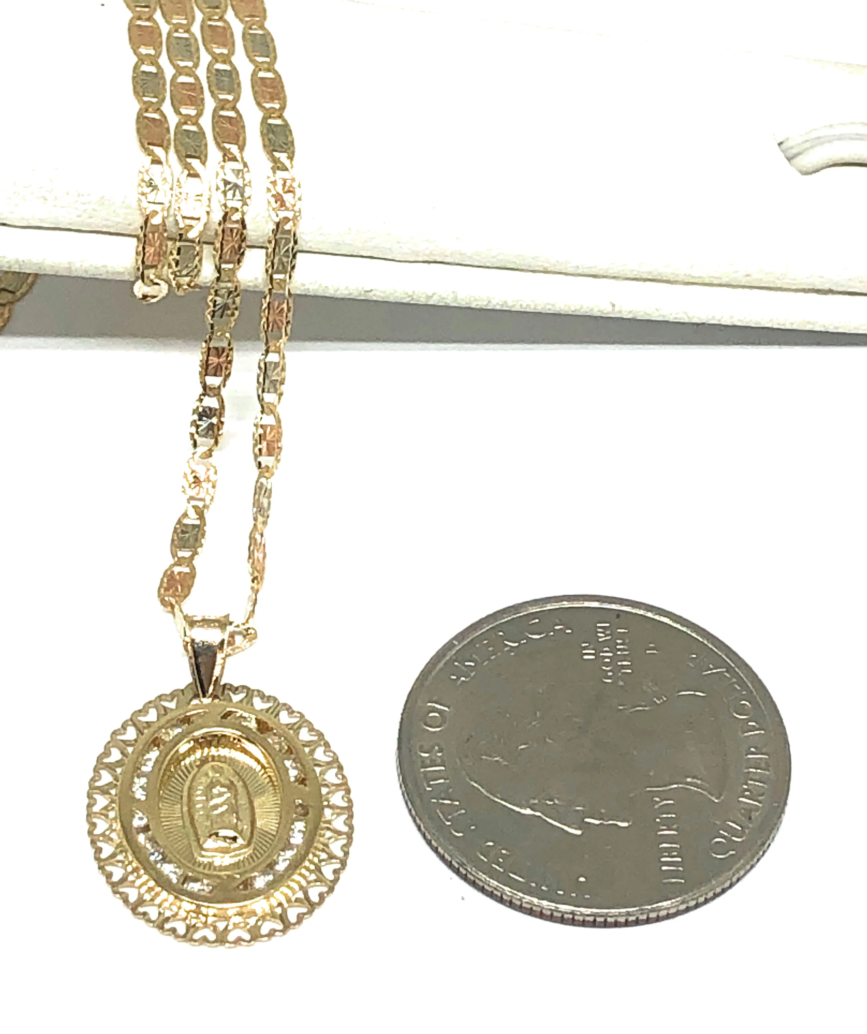 14k Solid Gold Virrgin Mary CZ Pendant Necklace Virrgen Gaudalupe Valentina Chain (SM, XS) - Image 2