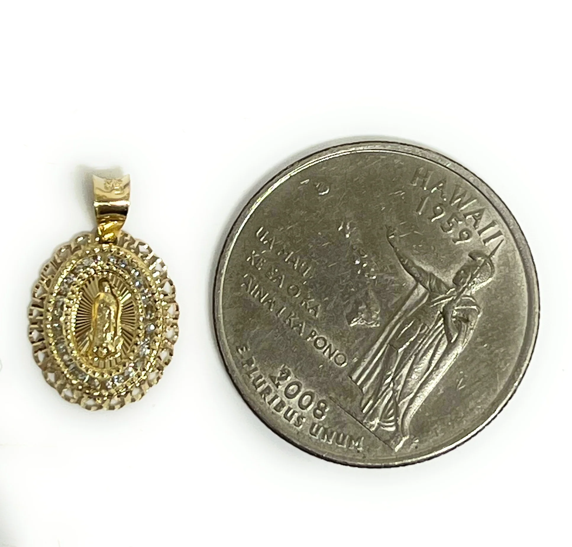 14k Solid Gold Virrgin Mary CZ Pendant Necklace Virrgen Gaudalupe Valentina Chain (SM, XS) - Image 4
