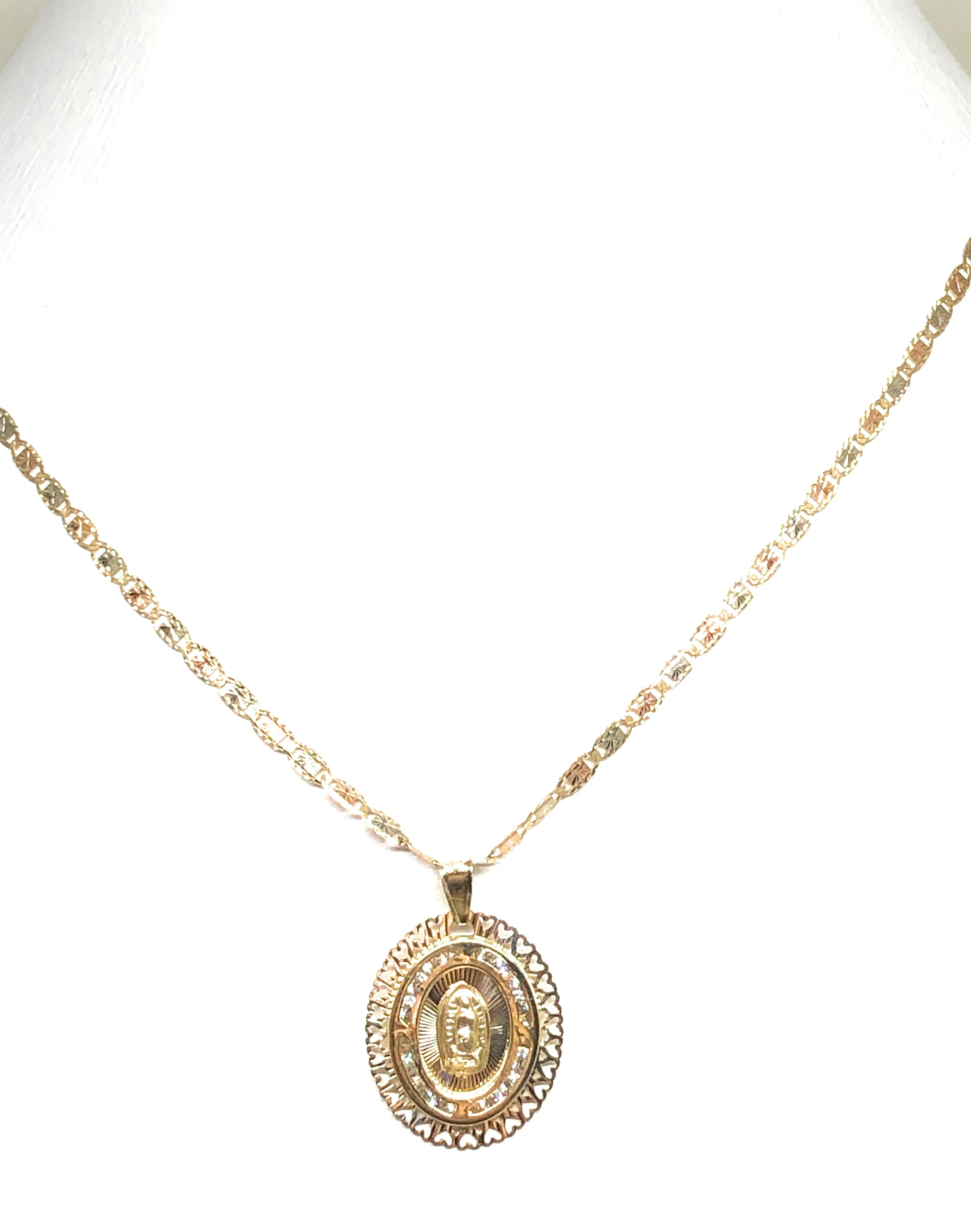 14k Solid Gold Virrgin Mary CZ Pendant Necklace Virrgen Gaudalupe Valentina Chain (SM, XS) - Image 5