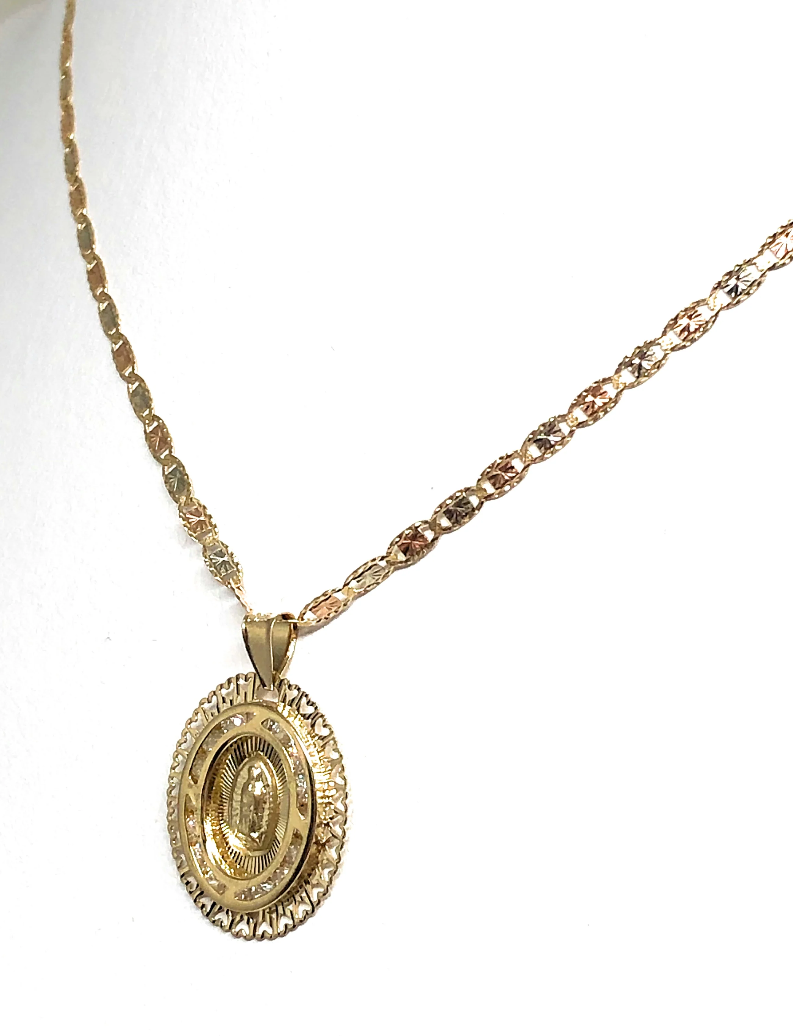 14k Solid Gold Virrgin Mary CZ Pendant Necklace Virrgen Gaudalupe Valentina Chain (SM, XS) - Image 7