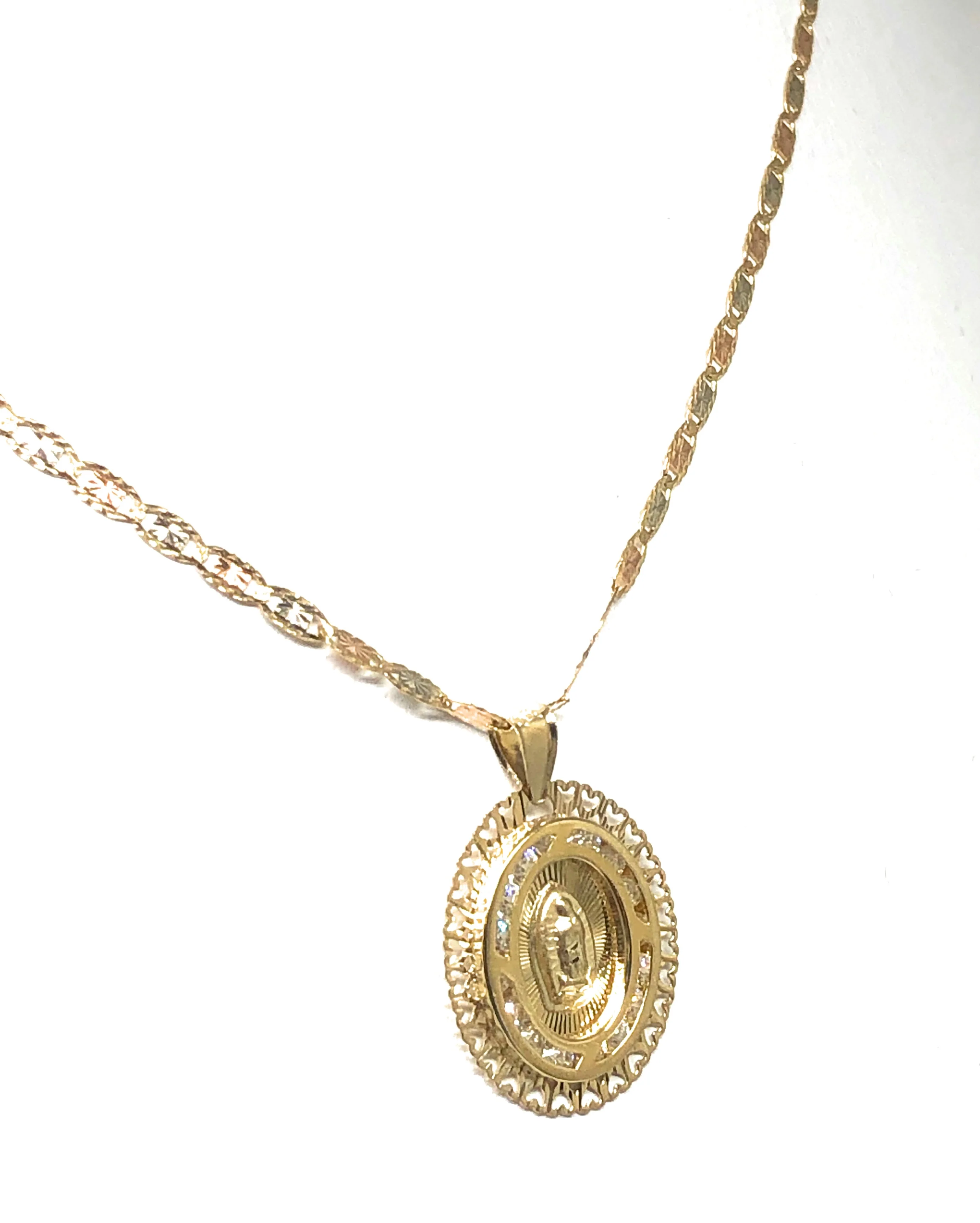 14k Solid Gold Virrgin Mary CZ Pendant Necklace Virrgen Gaudalupe Valentina Chain (SM, XS) - Image 8