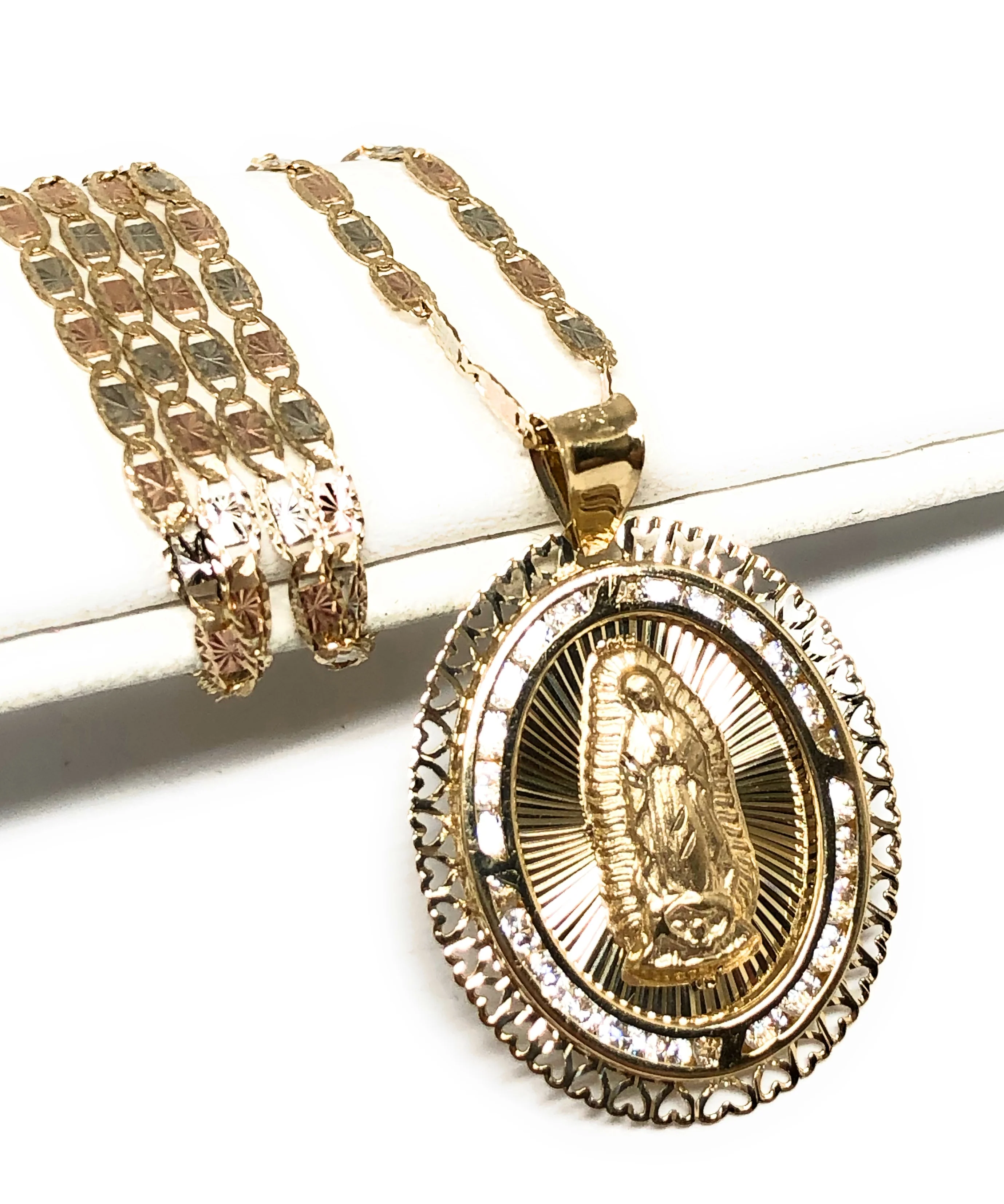 14k Solid Gold Virrgin Mary CZ Pendant Necklace Virrgen Gaudalupe Valentina Chain (MED) - Image 4