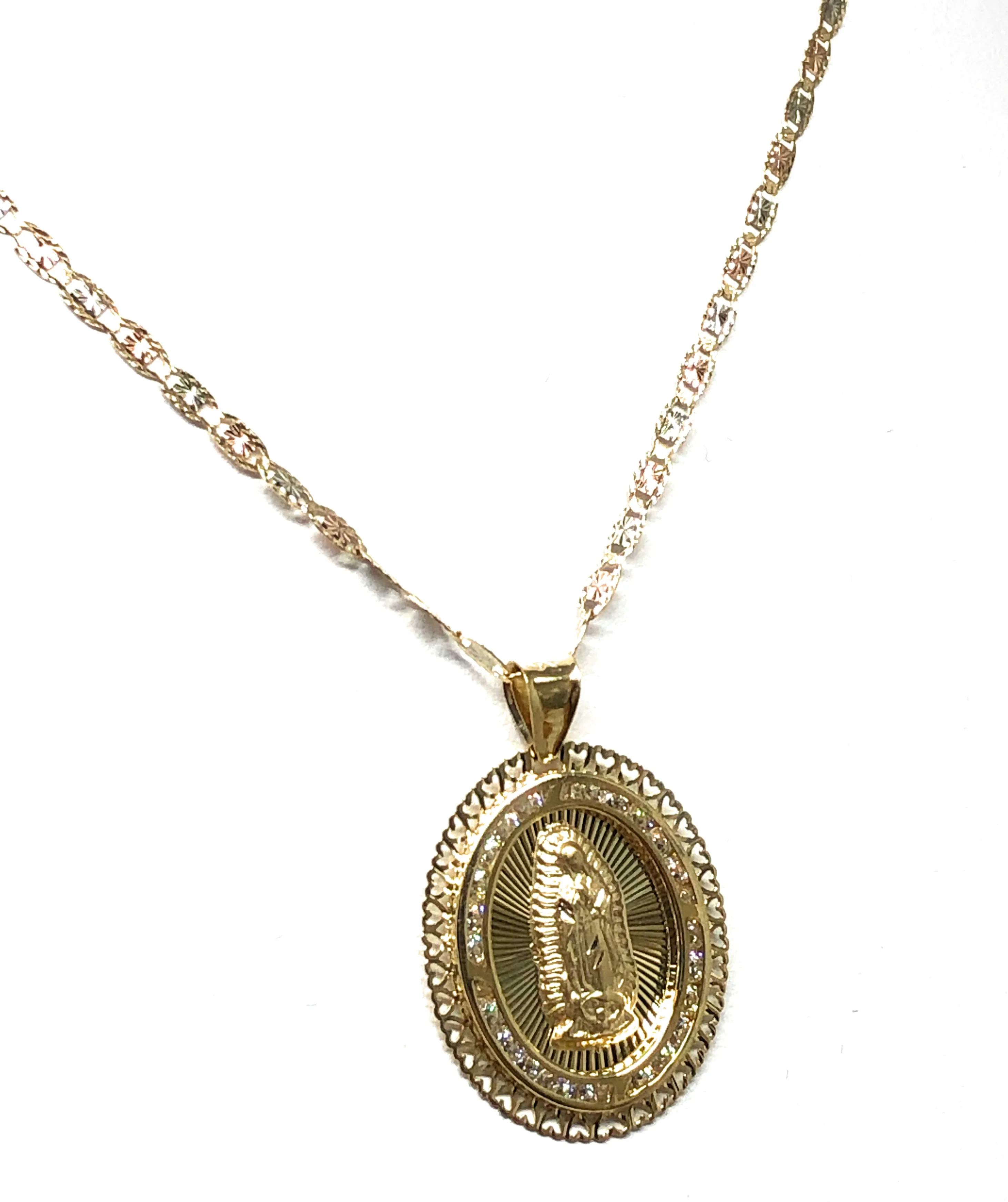 14k Solid Gold Virrgin Mary CZ Pendant Necklace Virrgen Gaudalupe Valentina Chain (MED) - Image 5