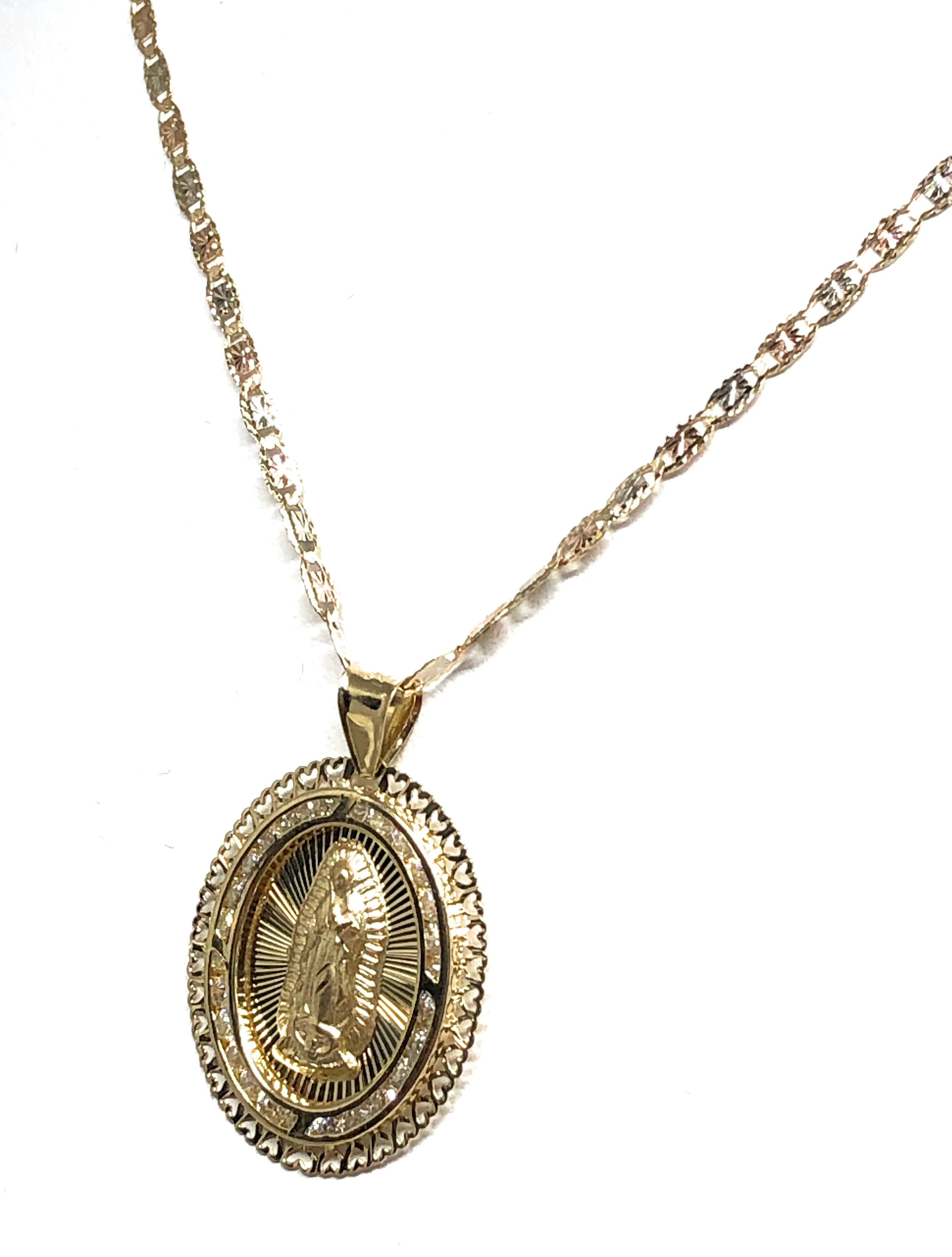 14k Solid Gold Virrgin Mary CZ Pendant Necklace Virrgen Gaudalupe Valentina Chain (MED) - Image 6