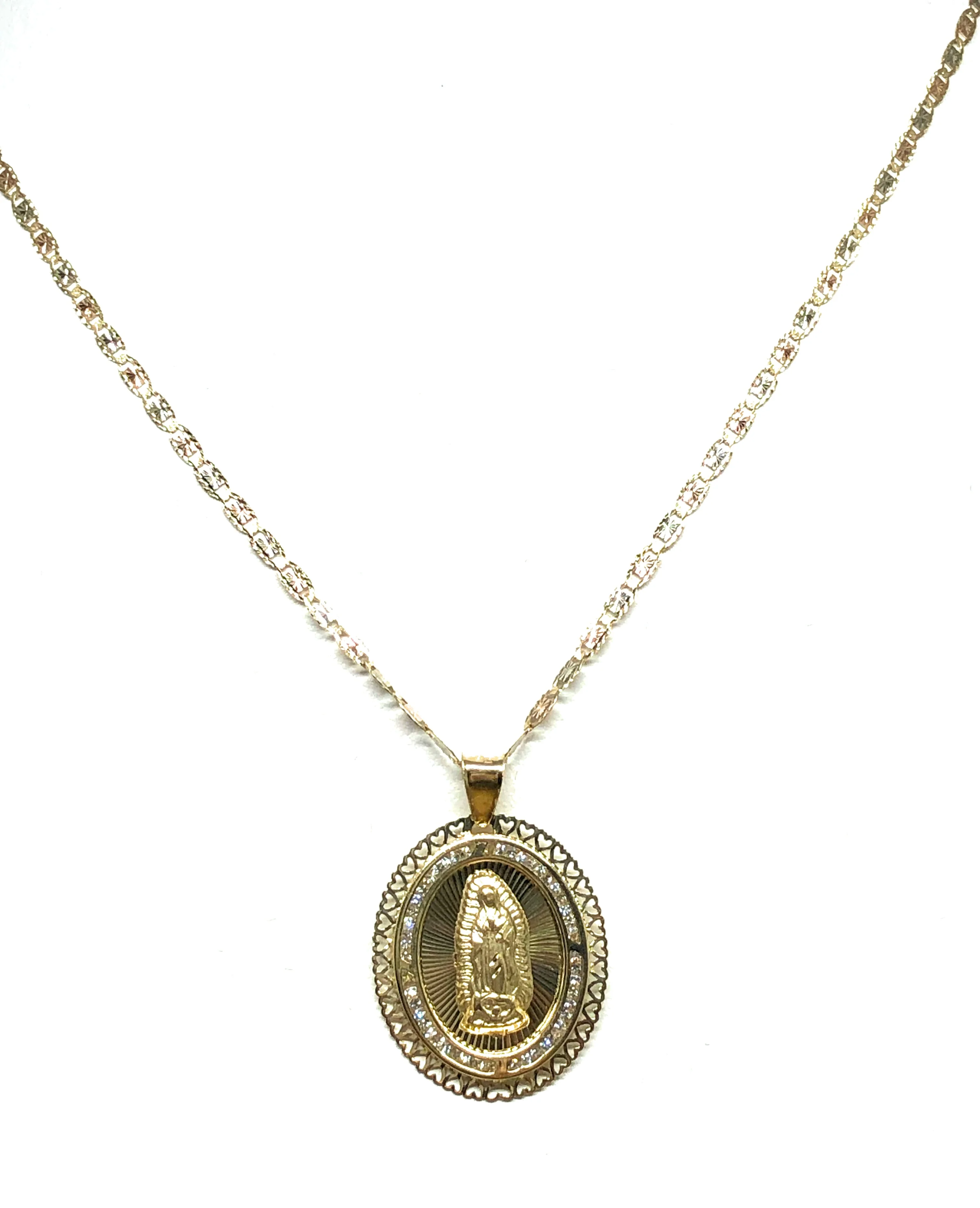14k Solid Gold Virrgin Mary CZ Pendant Necklace Virrgen Gaudalupe Valentina Chain (MED) - Image 7