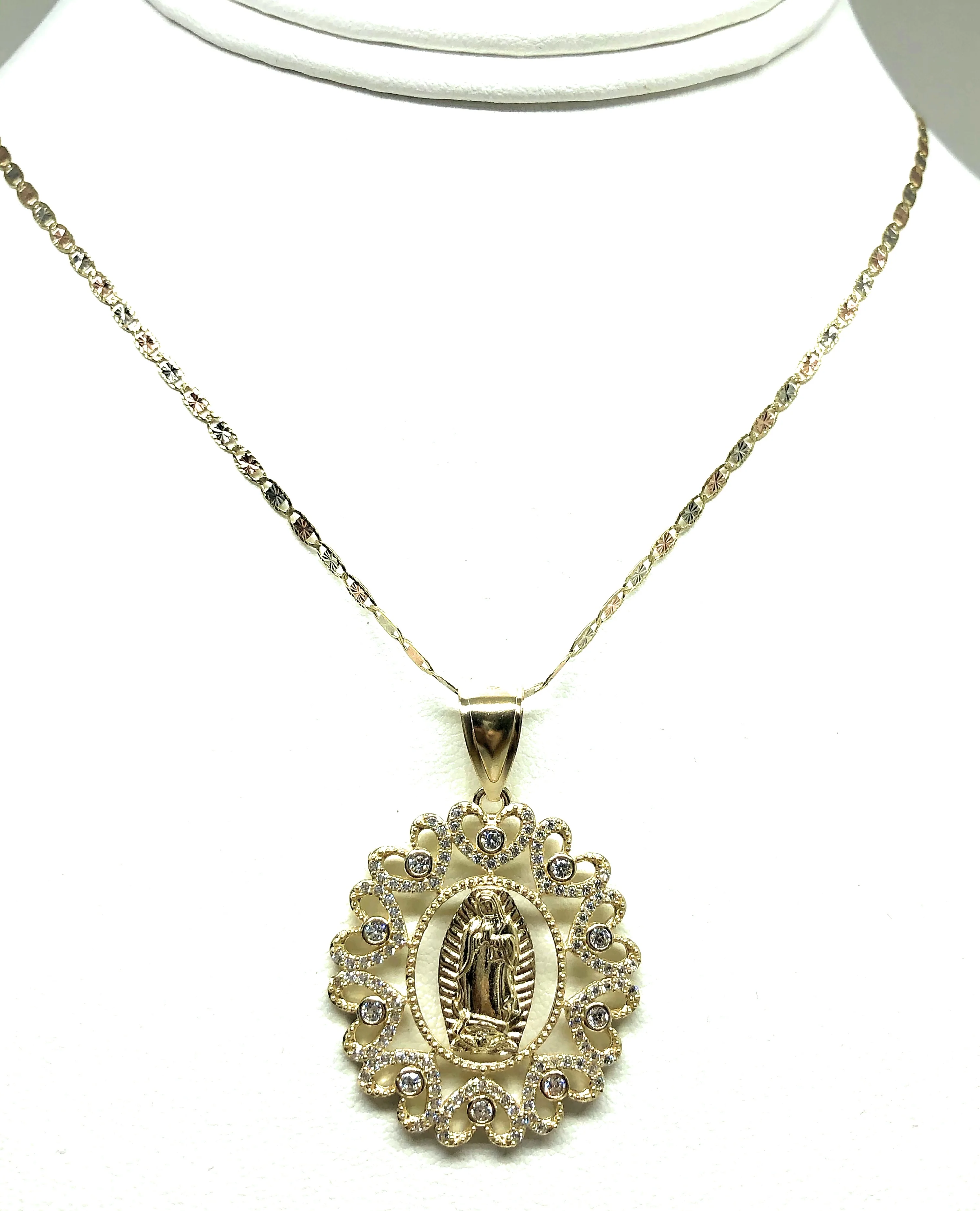 14k Solid Gold Virrgin Mary Fancy Elegant CZ Pendant  Virrgen Guadalupe Valentina Chain - Image 5