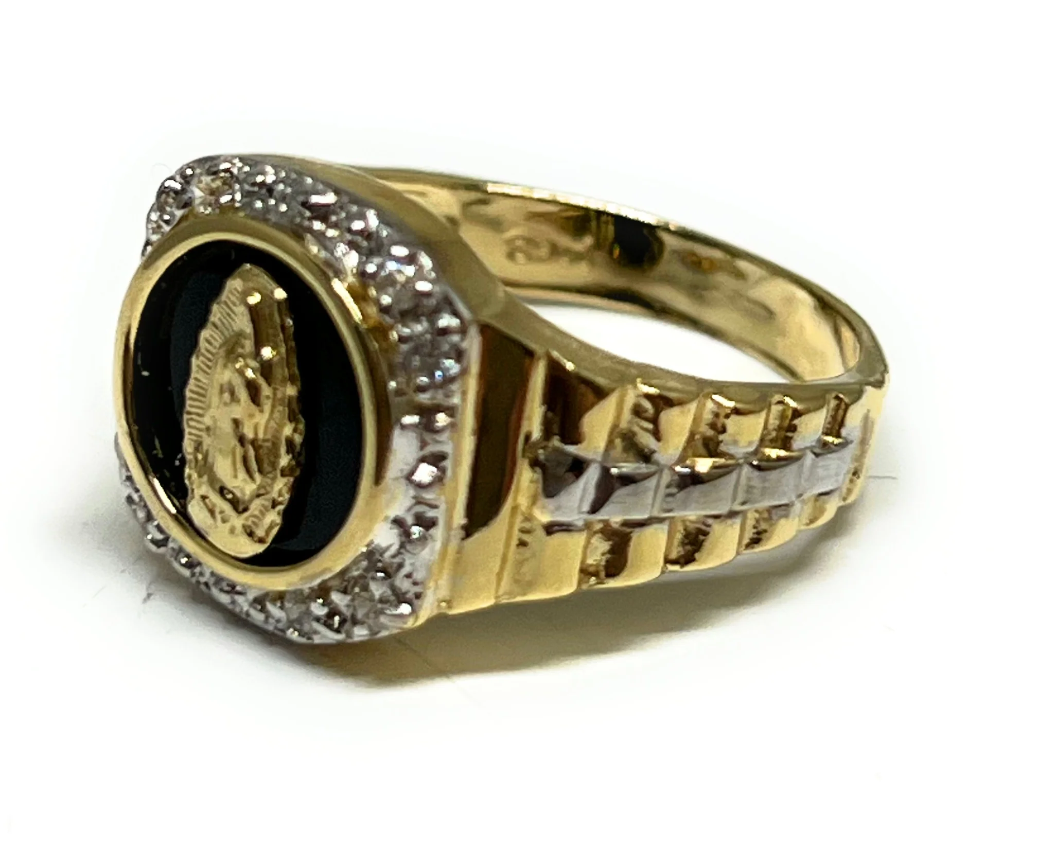 14k Solid Gold Virrgin Mary ONYX CZ Ring (5.4) - Image 3
