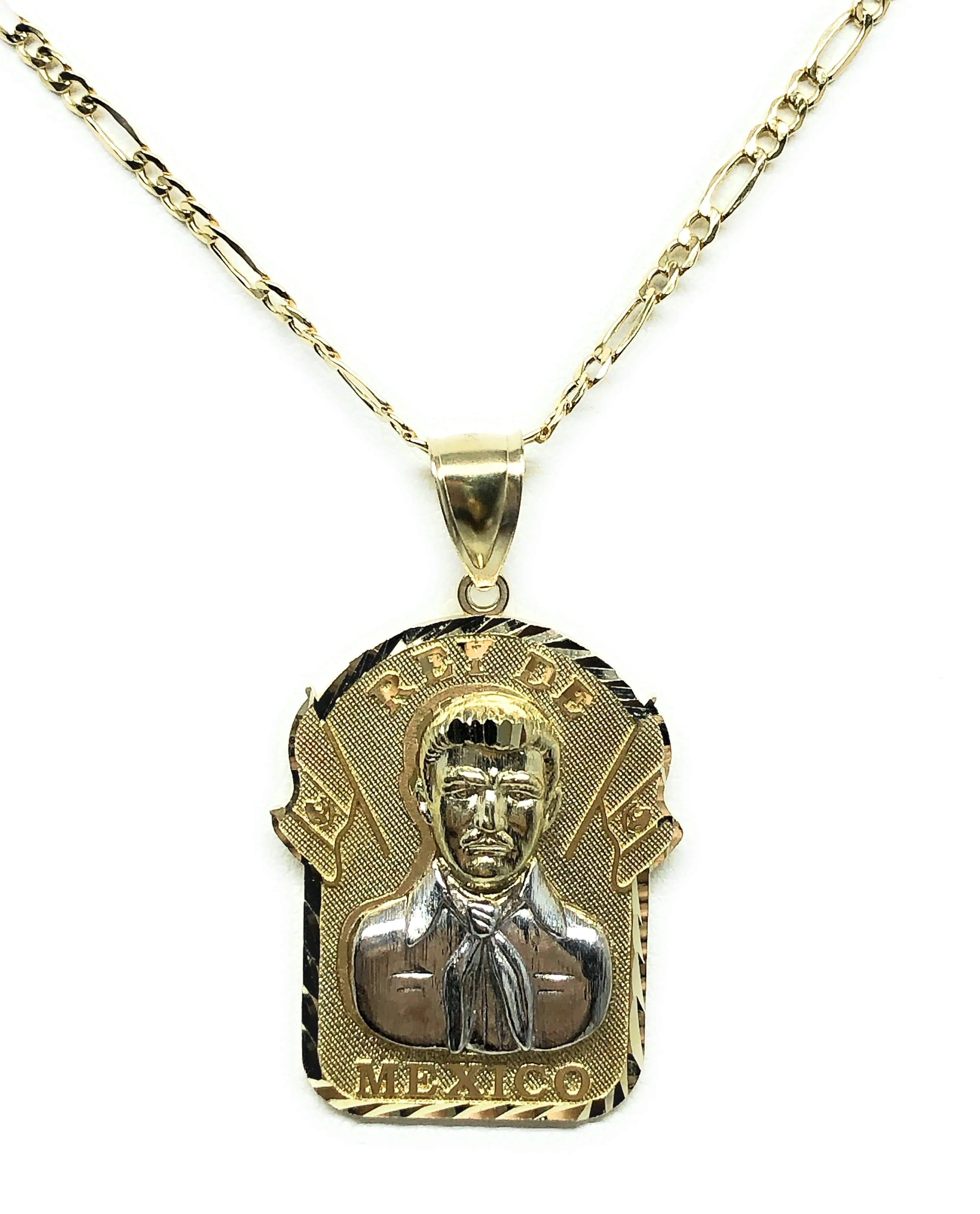 10k Solid Gold Yellow 2-Tone Big Jesus Malverde Sinaloa Pendant Necklace - Image 4