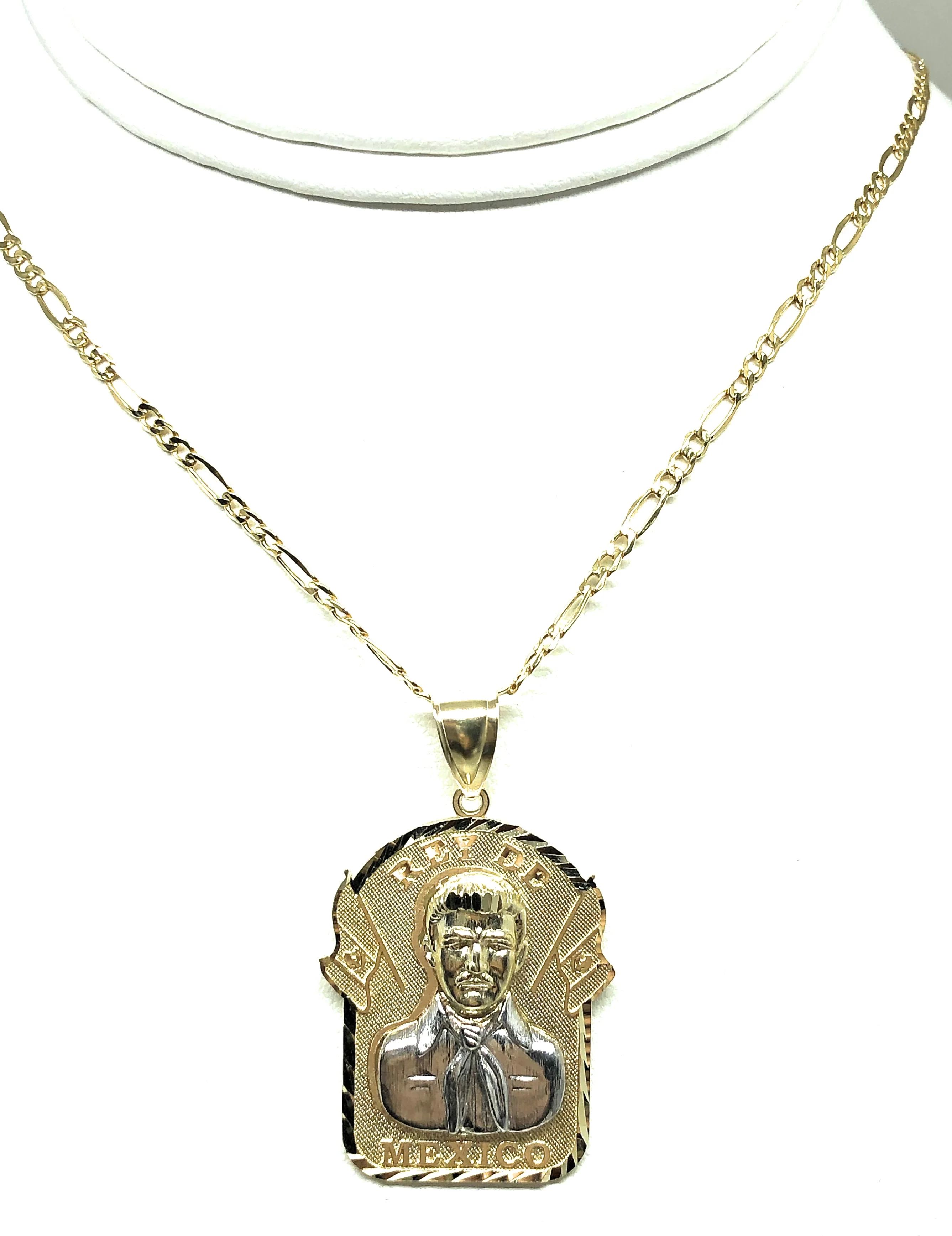 10k Solid Gold Yellow 2-Tone Big Jesus Malverde Sinaloa Pendant Necklace - Image 5