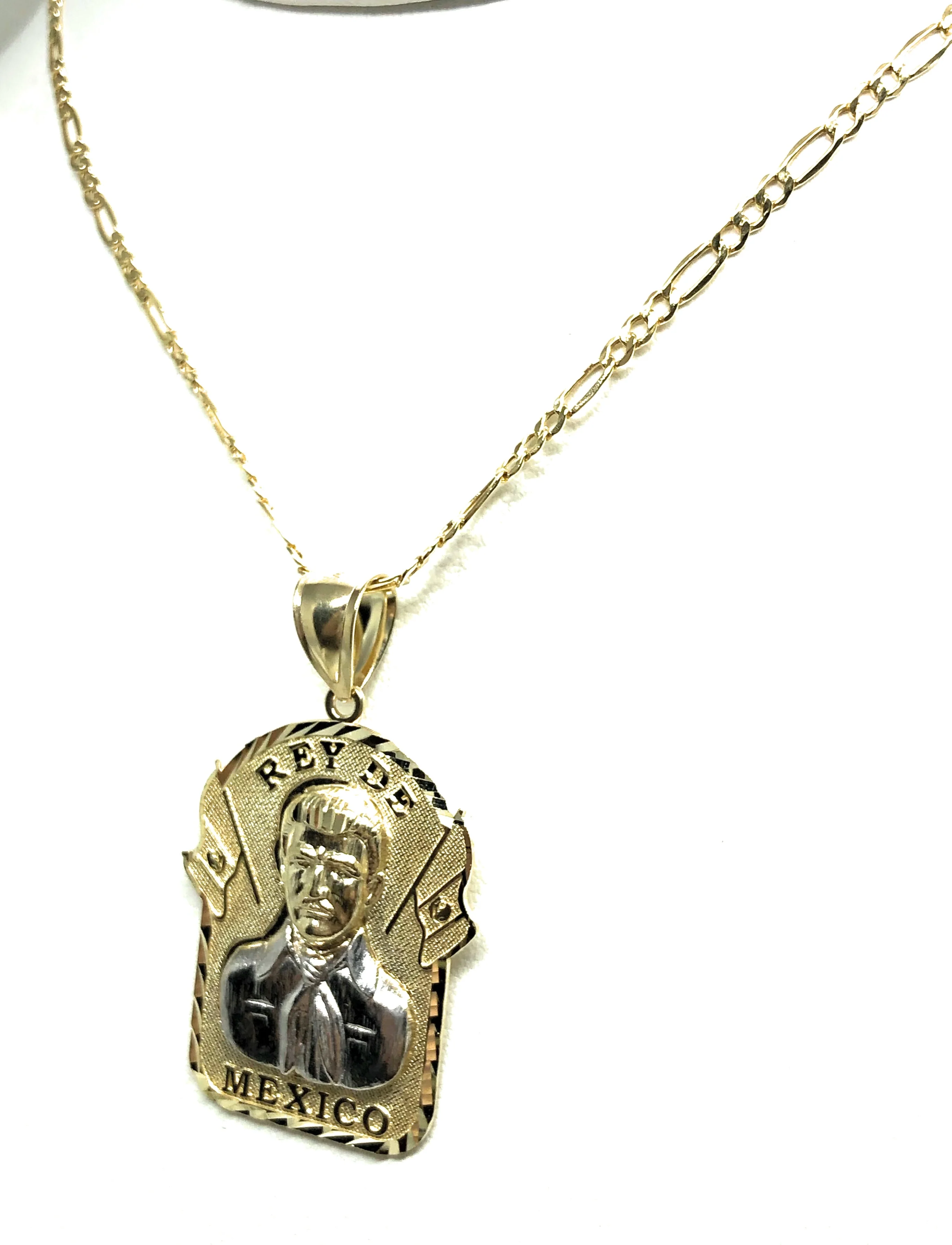 10k Solid Gold Yellow 2-Tone Big Jesus Malverde Sinaloa Pendant Necklace - Image 6