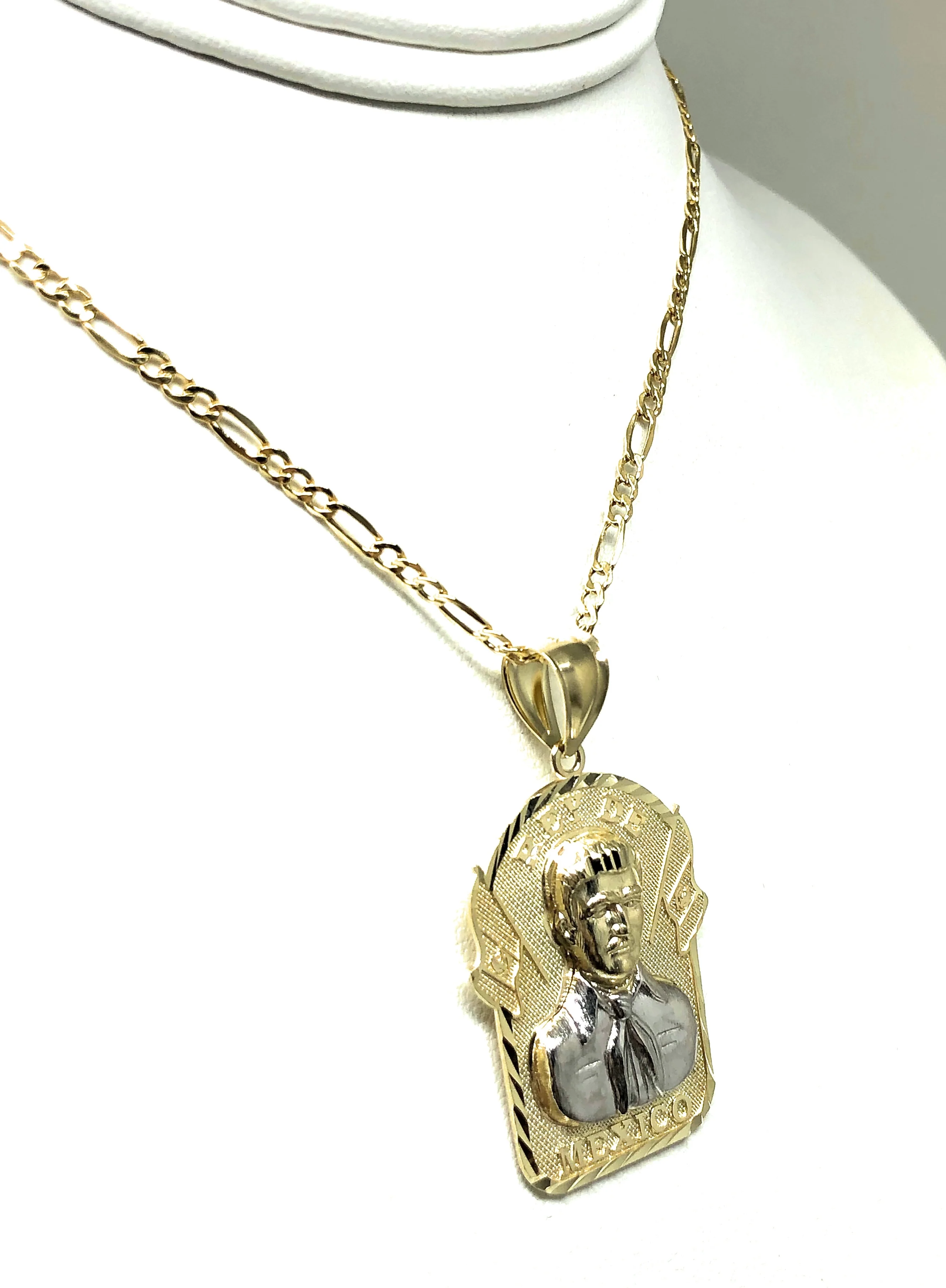 10k Solid Gold Yellow 2-Tone Big Jesus Malverde Sinaloa Pendant Necklace - Image 7