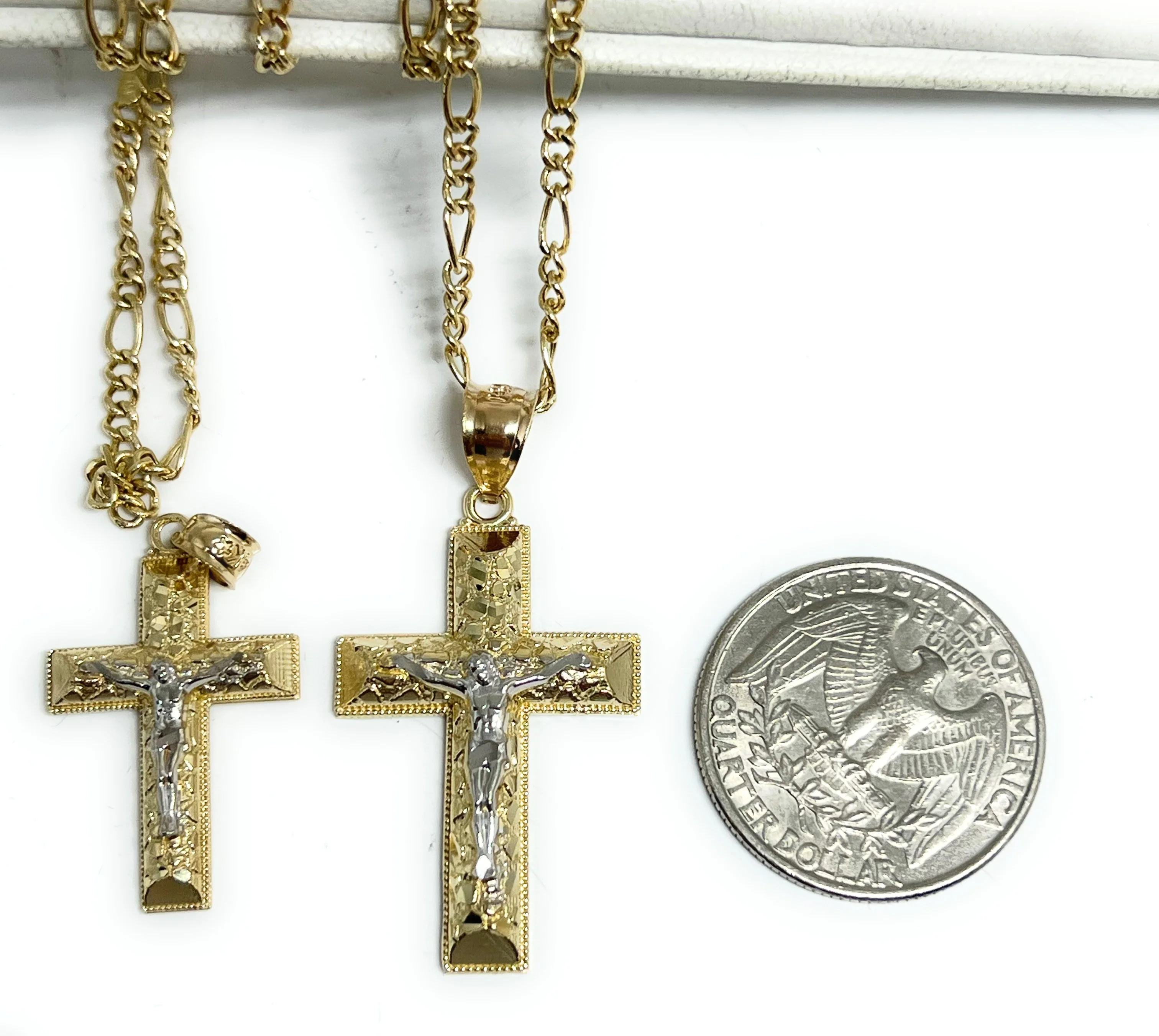 14k Solid Gold Yellow 2-Tone Jesus Cross Crucifix NUGGET Pendant Necklace (MED,SM) - Image 3