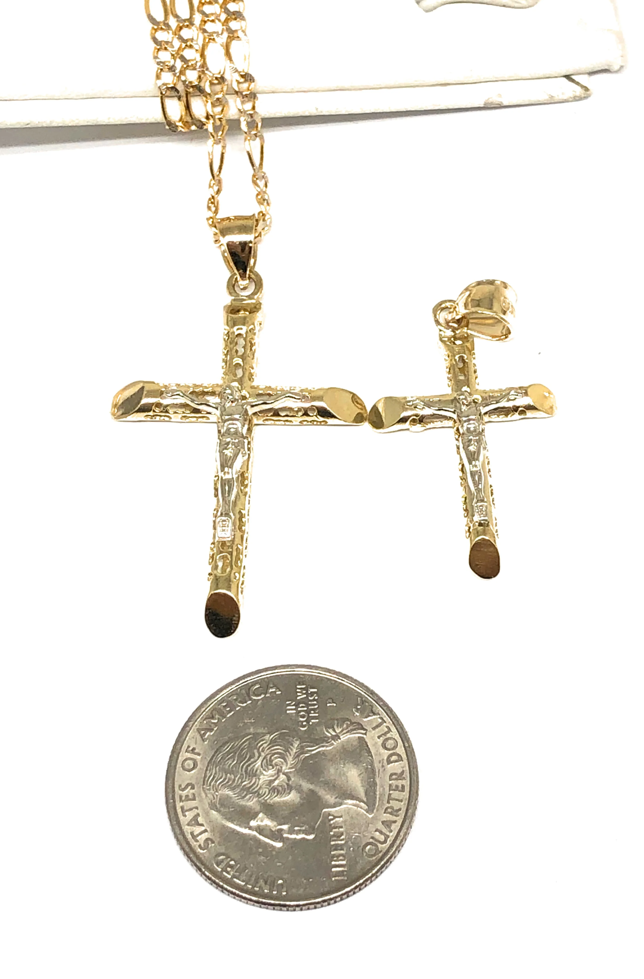 14k Solid Gold Yellow 2-Tone Jesus Cross Crucifix Termite Pendant Necklace (MED,SM) - Image 2