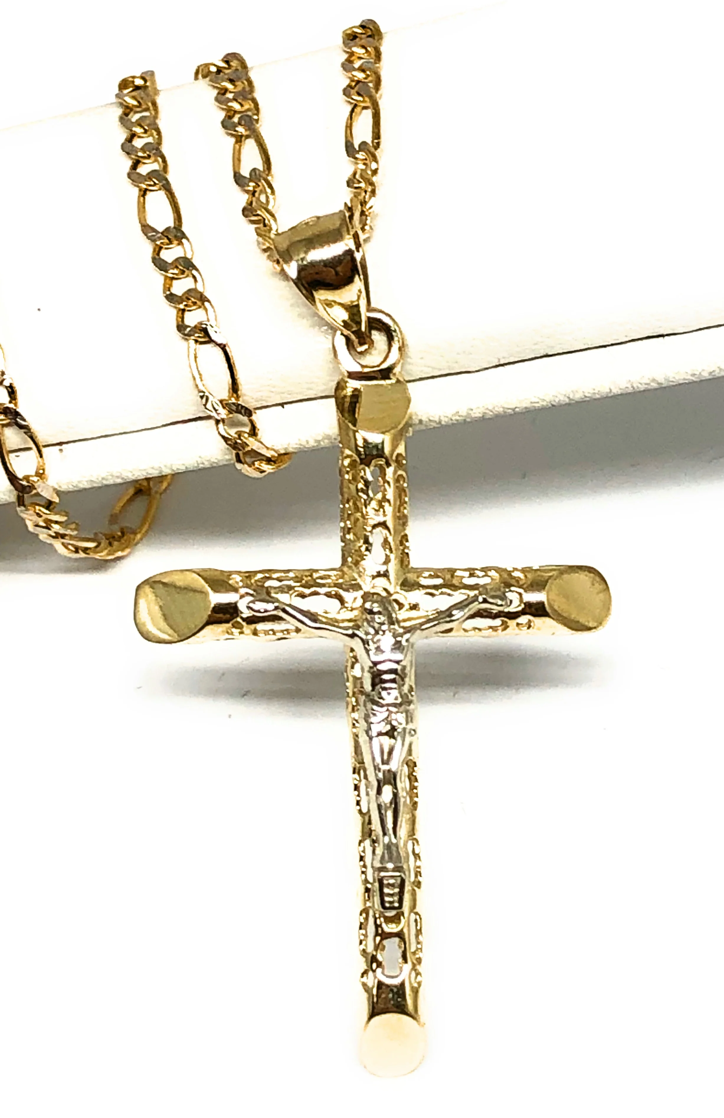 14k Solid Gold Yellow 2-Tone Jesus Cross Crucifix Termite Pendant Necklace (MED,SM) - Image 3