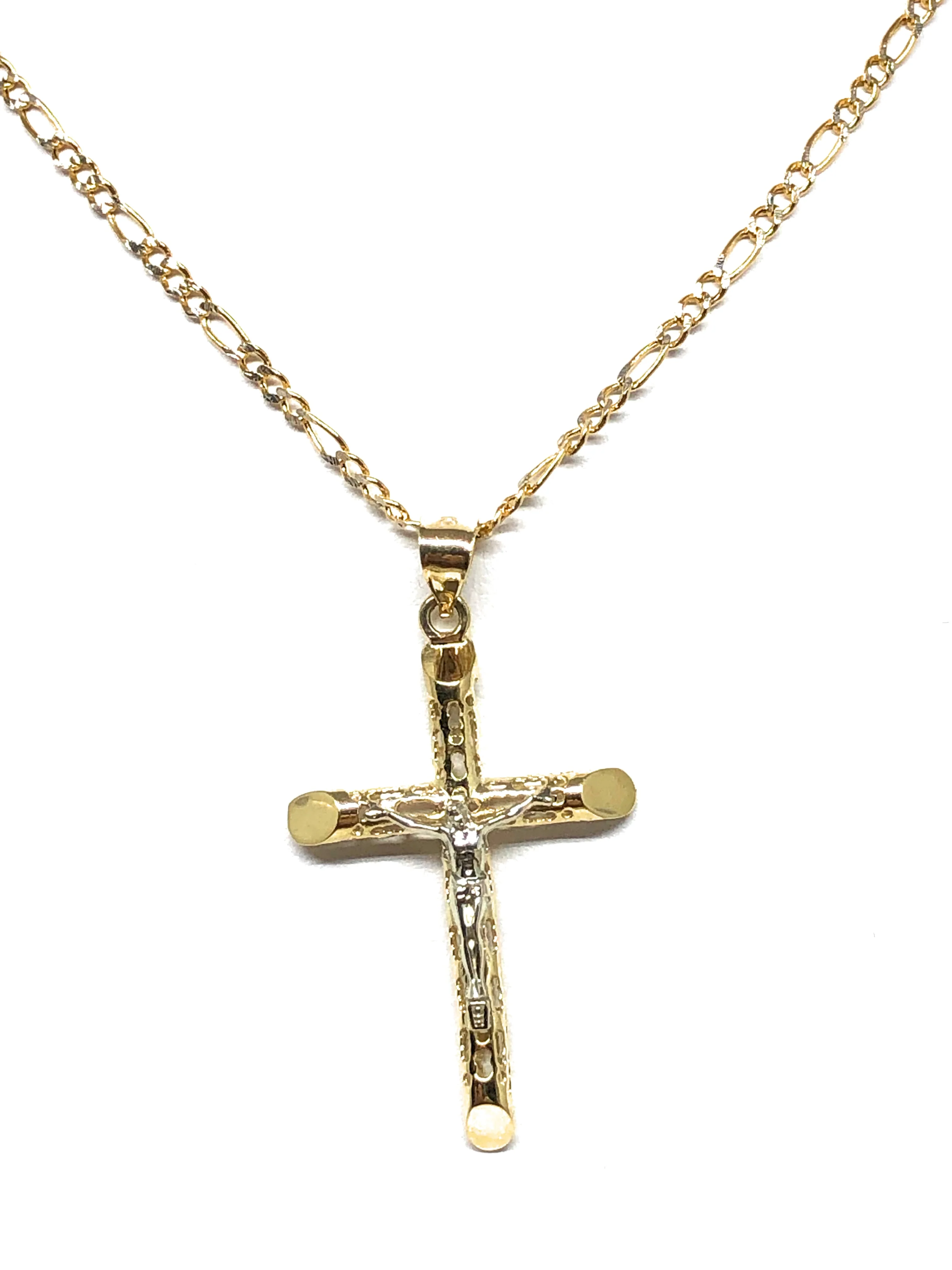 14k Solid Gold Yellow 2-Tone Jesus Cross Crucifix Termite Pendant Necklace (MED,SM) - Image 4