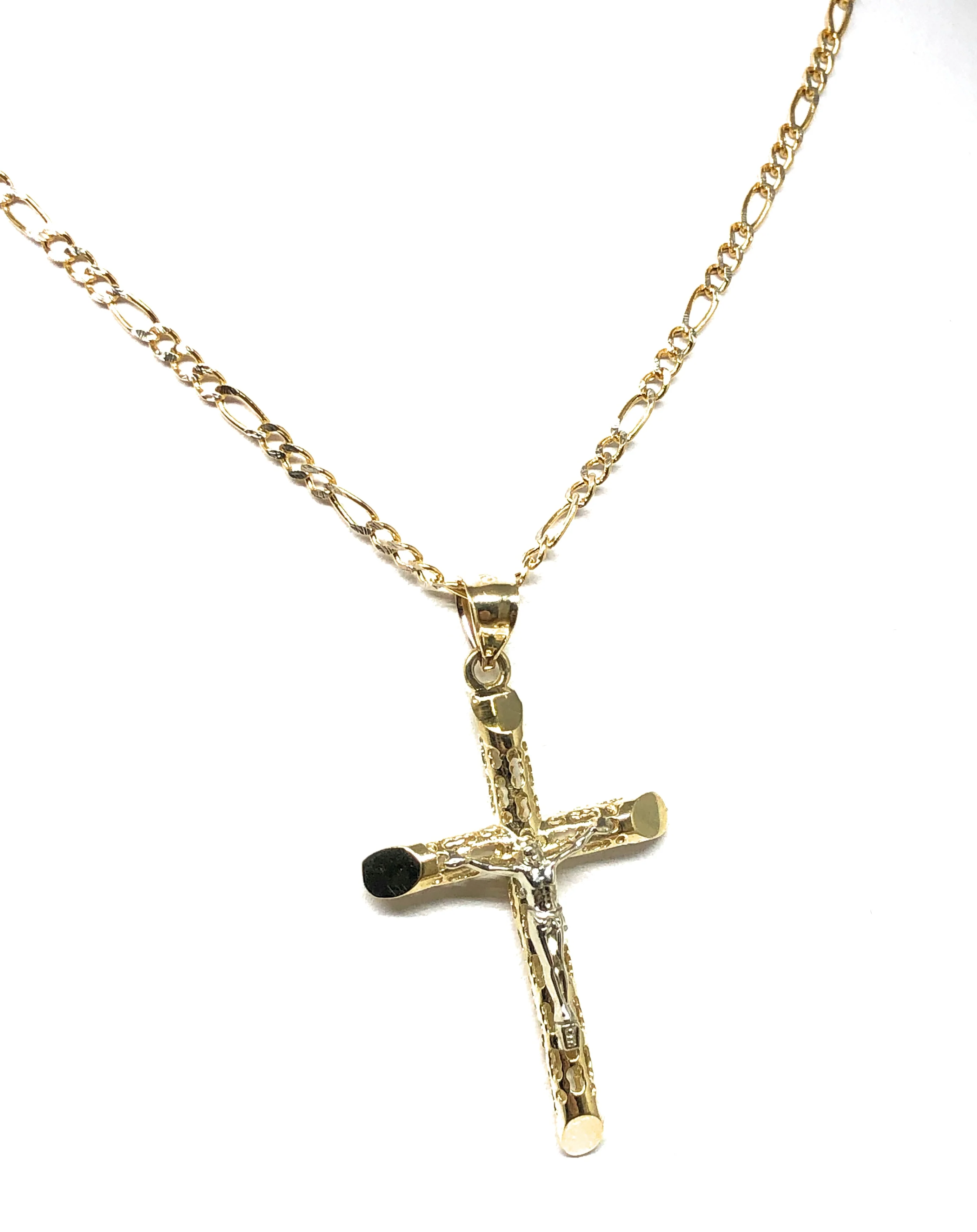 14k Solid Gold Yellow 2-Tone Jesus Cross Crucifix Termite Pendant Necklace (MED,SM) - Image 5