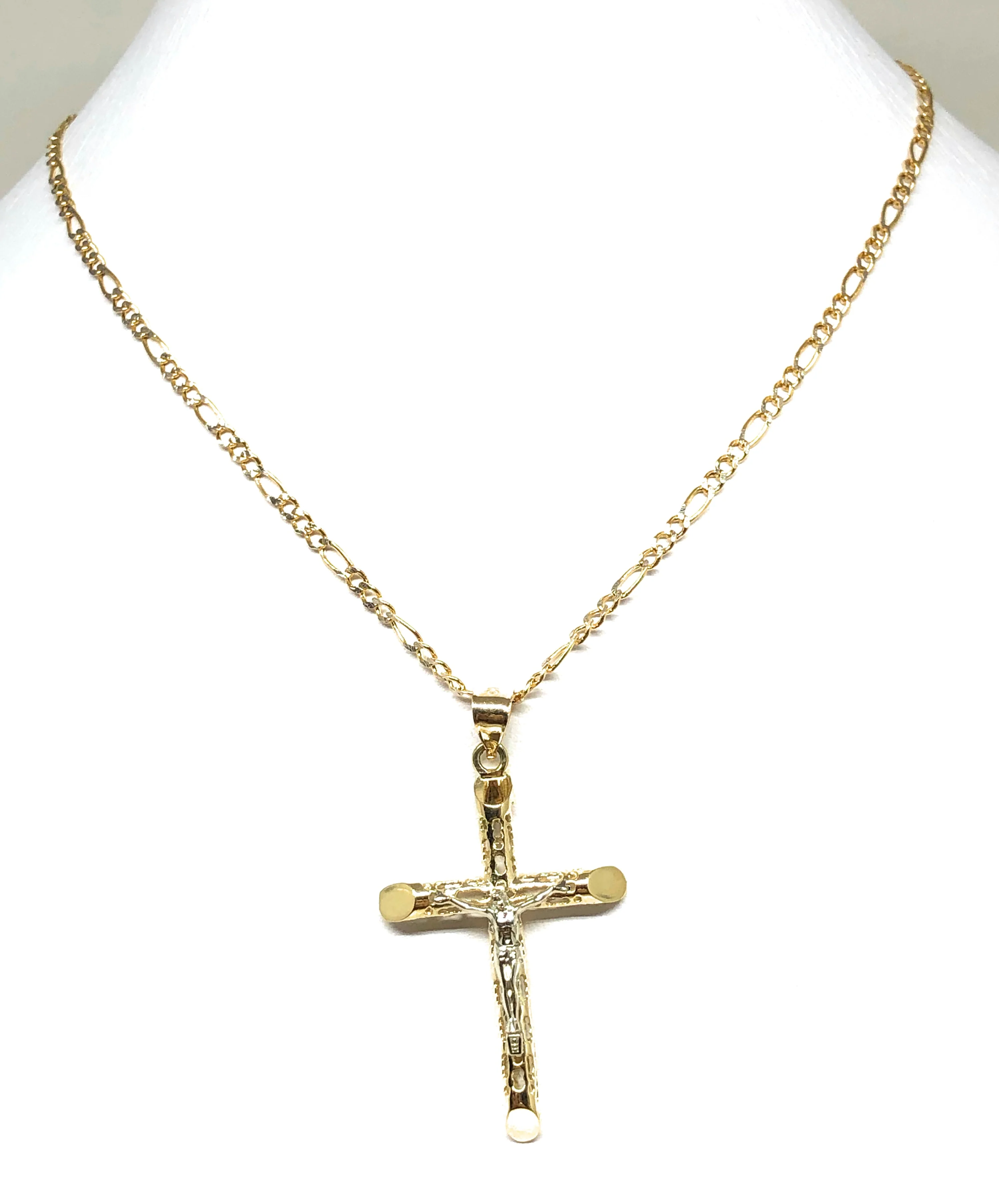 14k Solid Gold Yellow 2-Tone Jesus Cross Crucifix Termite Pendant Necklace (MED,SM) - Image 7
