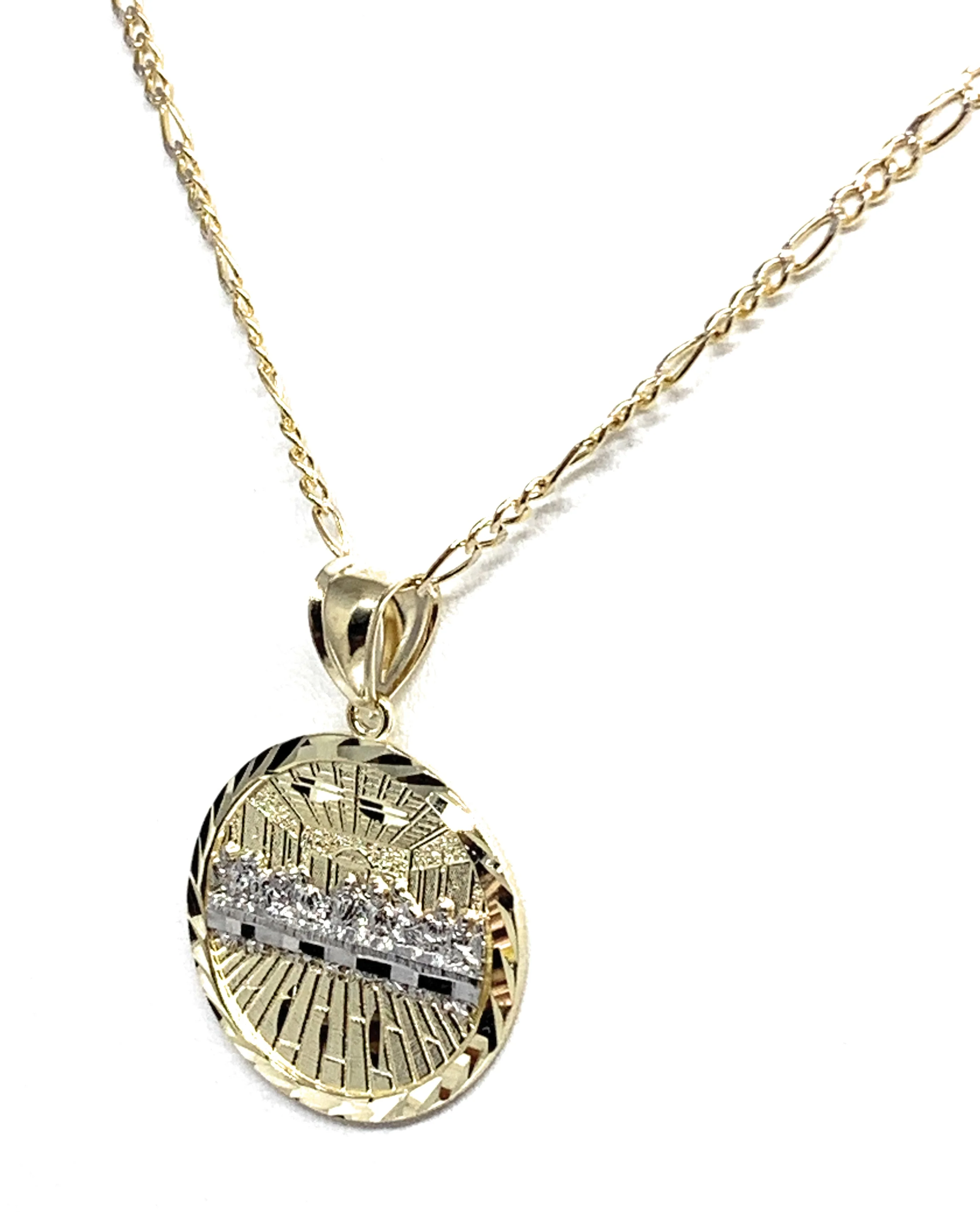 10k Solid Gold Yellow 2-Tone Jesus Last Supper Diamond Cut Round Pendant Necklace - Image 5