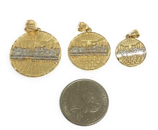 14k Solid Gold Yellow 2-Tone Jesus Last Supper Round Pendant Necklace (SM,MED,LG,XL) - Image 2