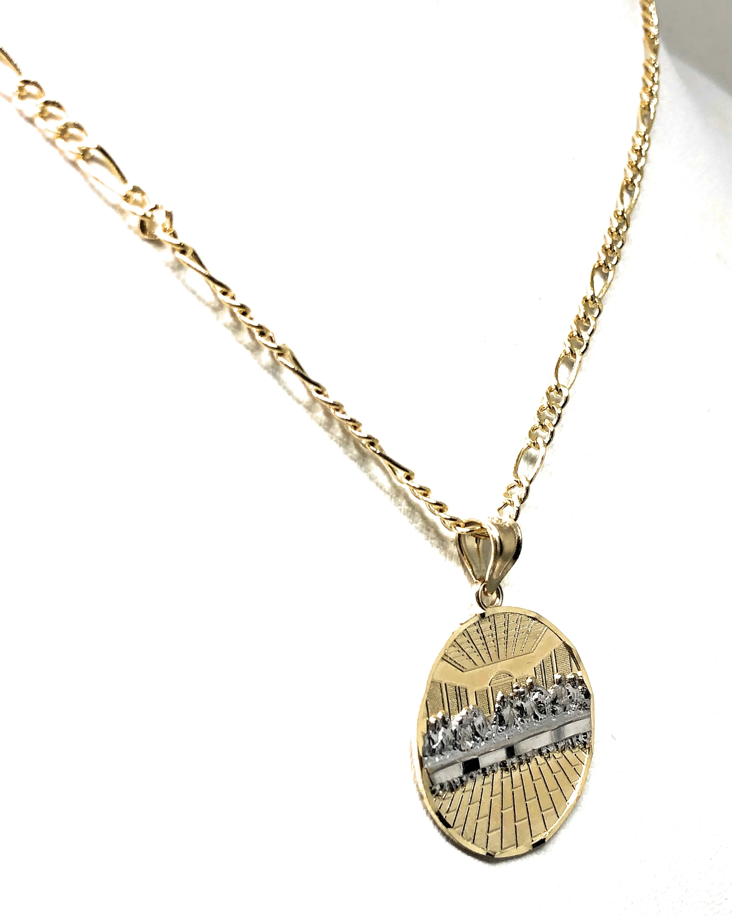 14k Solid Gold Yellow 2-Tone Jesus Last Supper Round Pendant Necklace (SM,MED,LG,XL) - Image 5