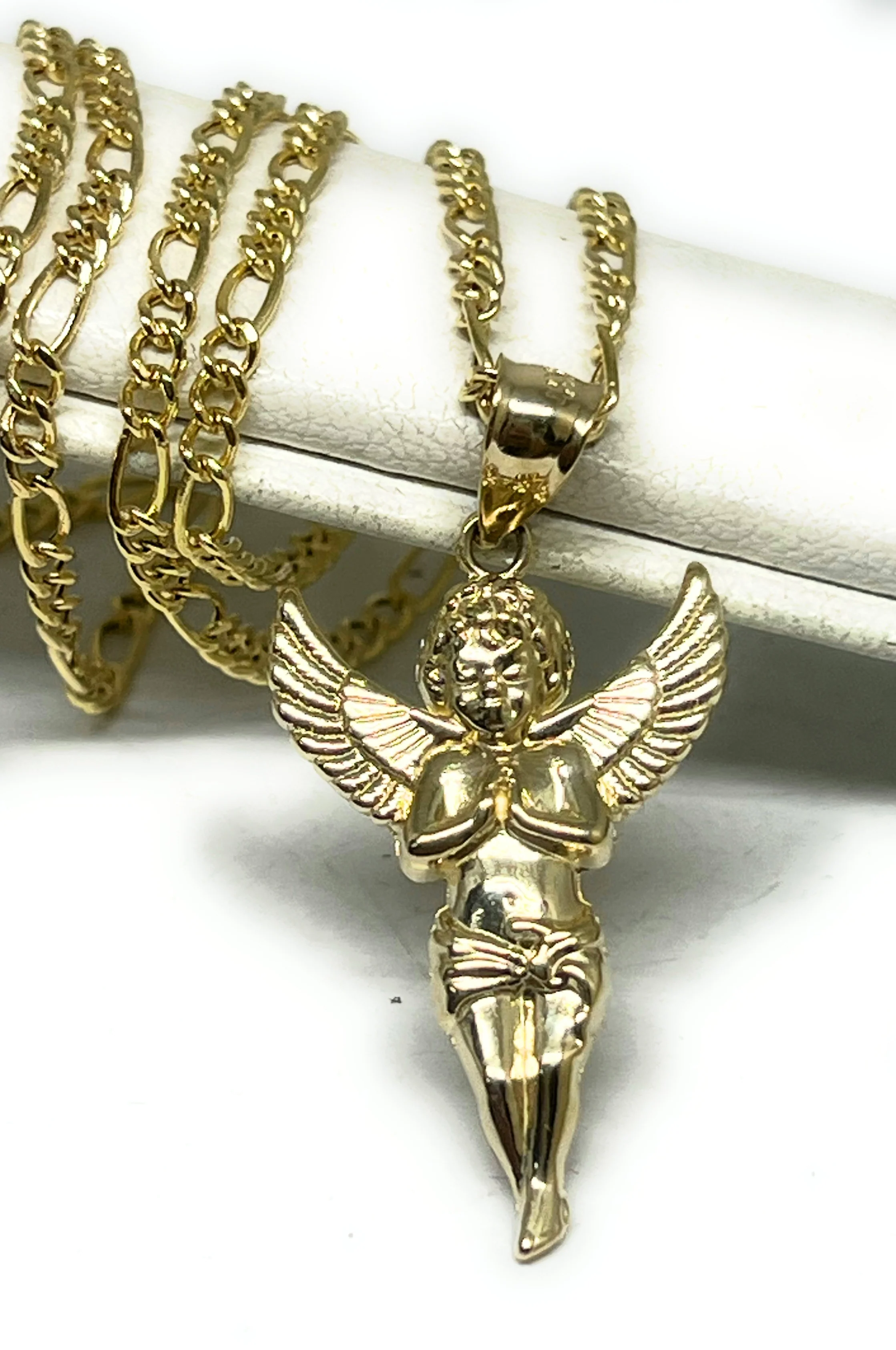 14k Solid Gold Yellow Angel Pendant Necklace (MED,SM,XS)