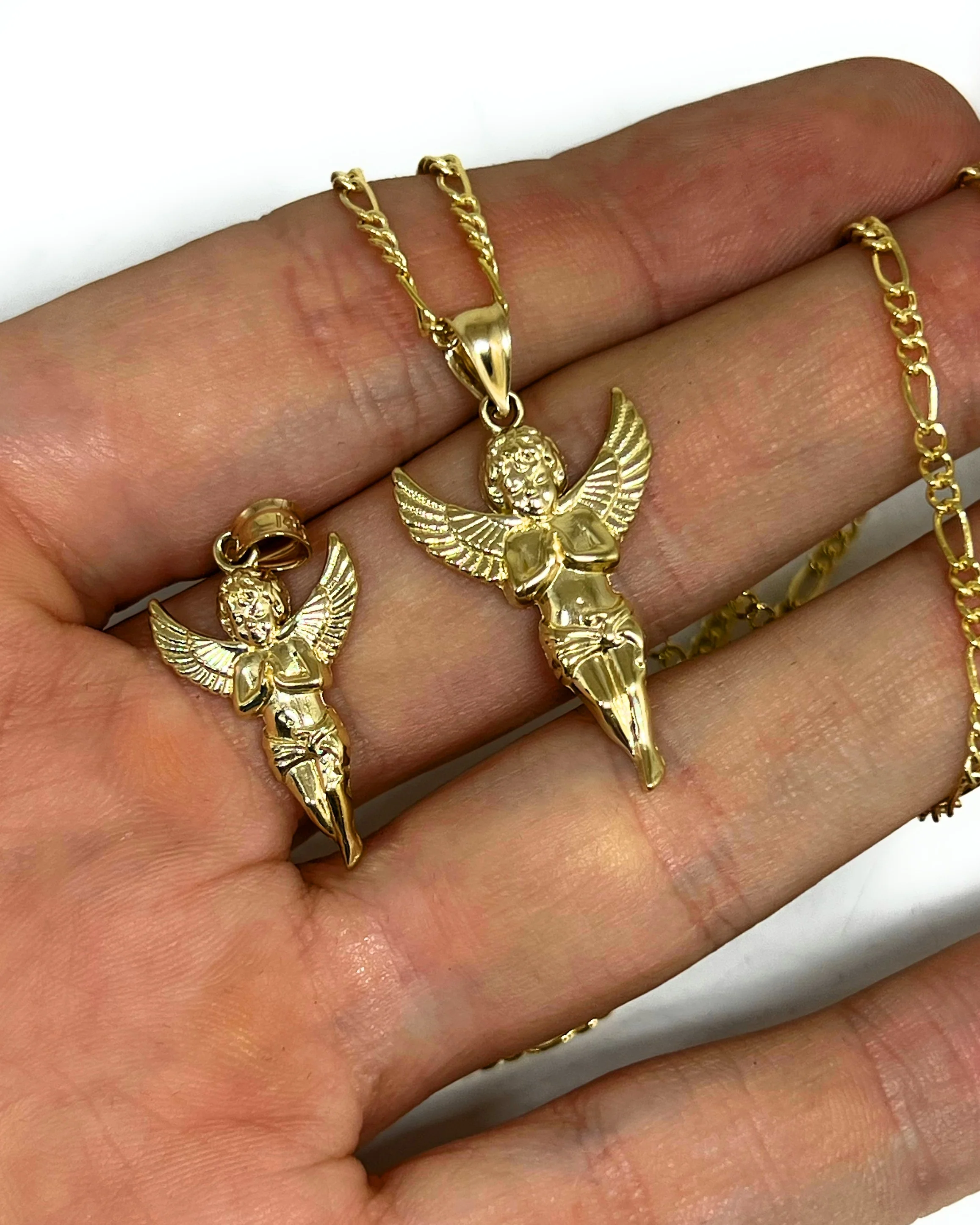 14k Solid Gold Yellow Angel Pendant Necklace (MED,SM,XS) - Image 2