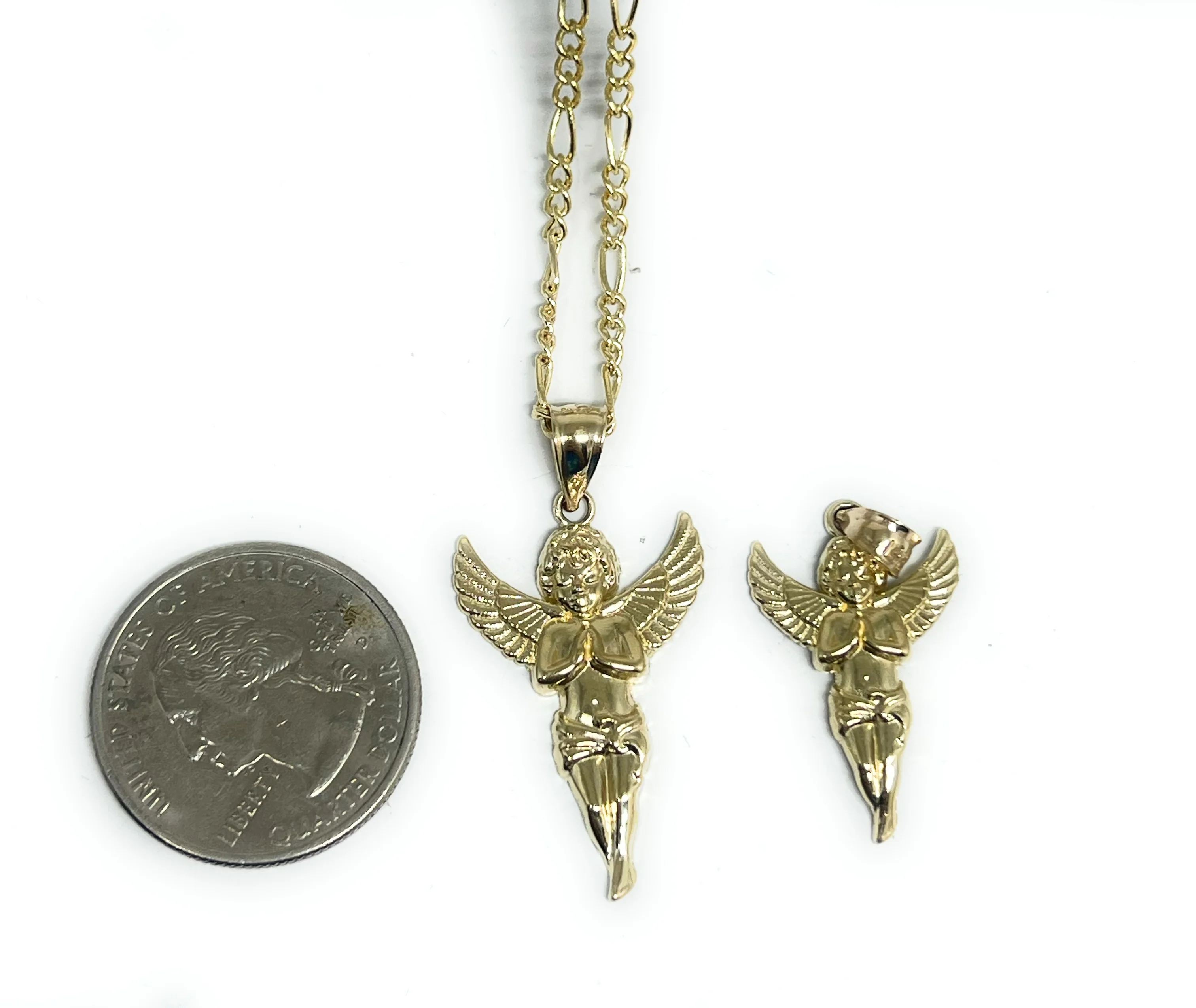 14k Solid Gold Yellow Angel Pendant Necklace (MED,SM,XS) - Image 3