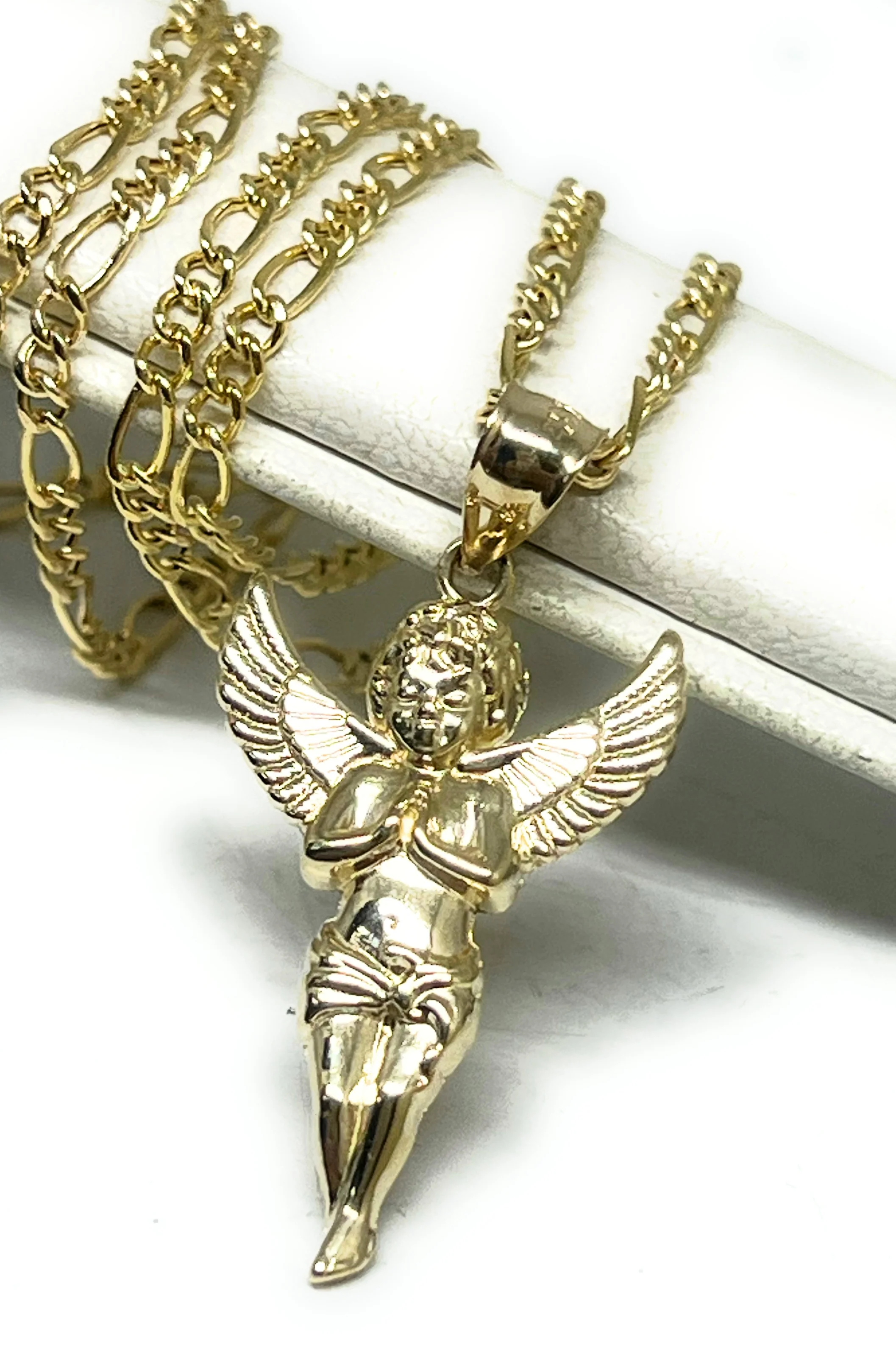 14k Solid Gold Yellow Angel Pendant Necklace (MED,SM,XS) - Image 4