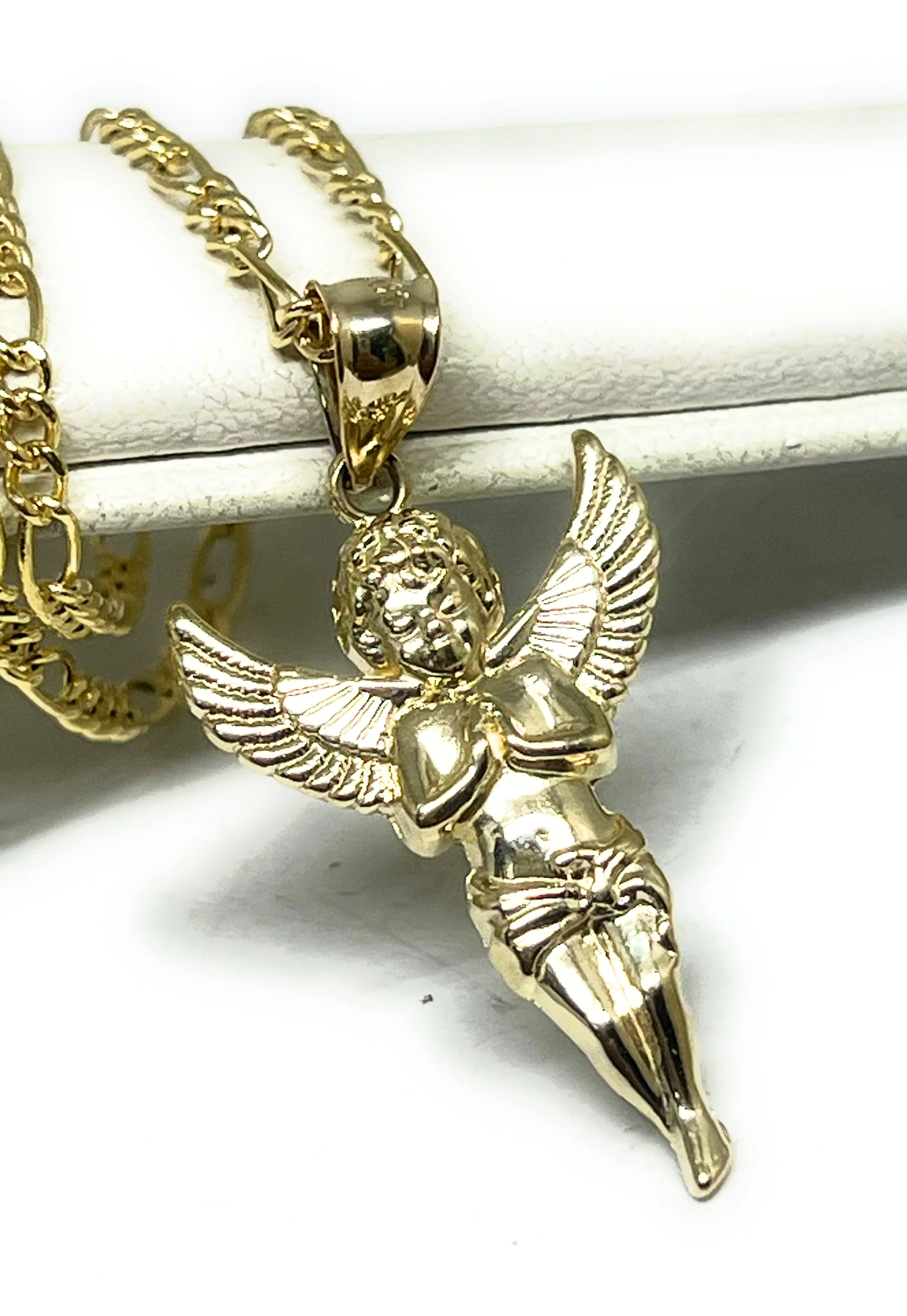 14k Solid Gold Yellow Angel Pendant Necklace (MED,SM,XS) - Image 5