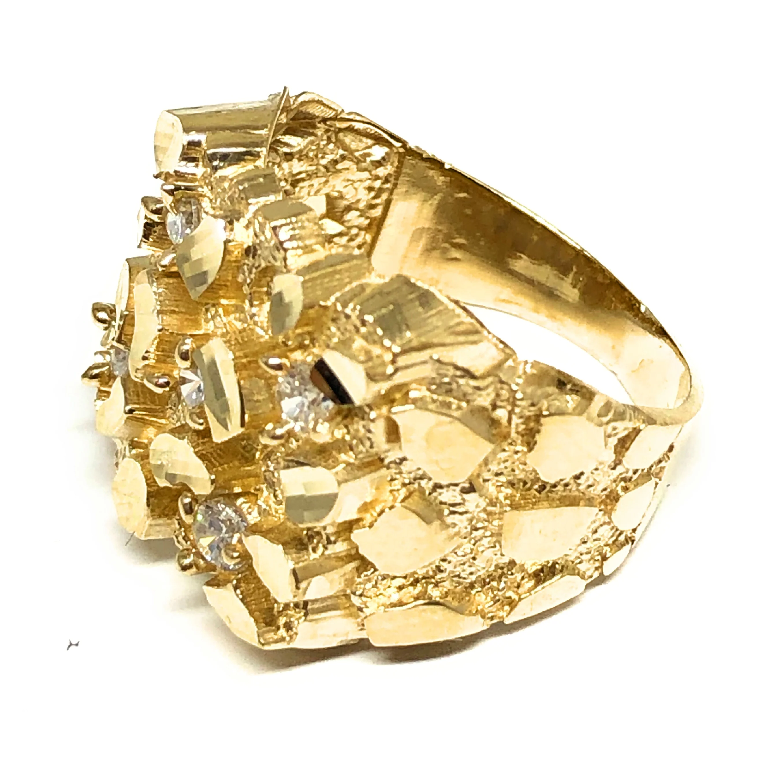 10k Solid Gold Yellow Classic BIG CZ Nugget Ring - Image 2