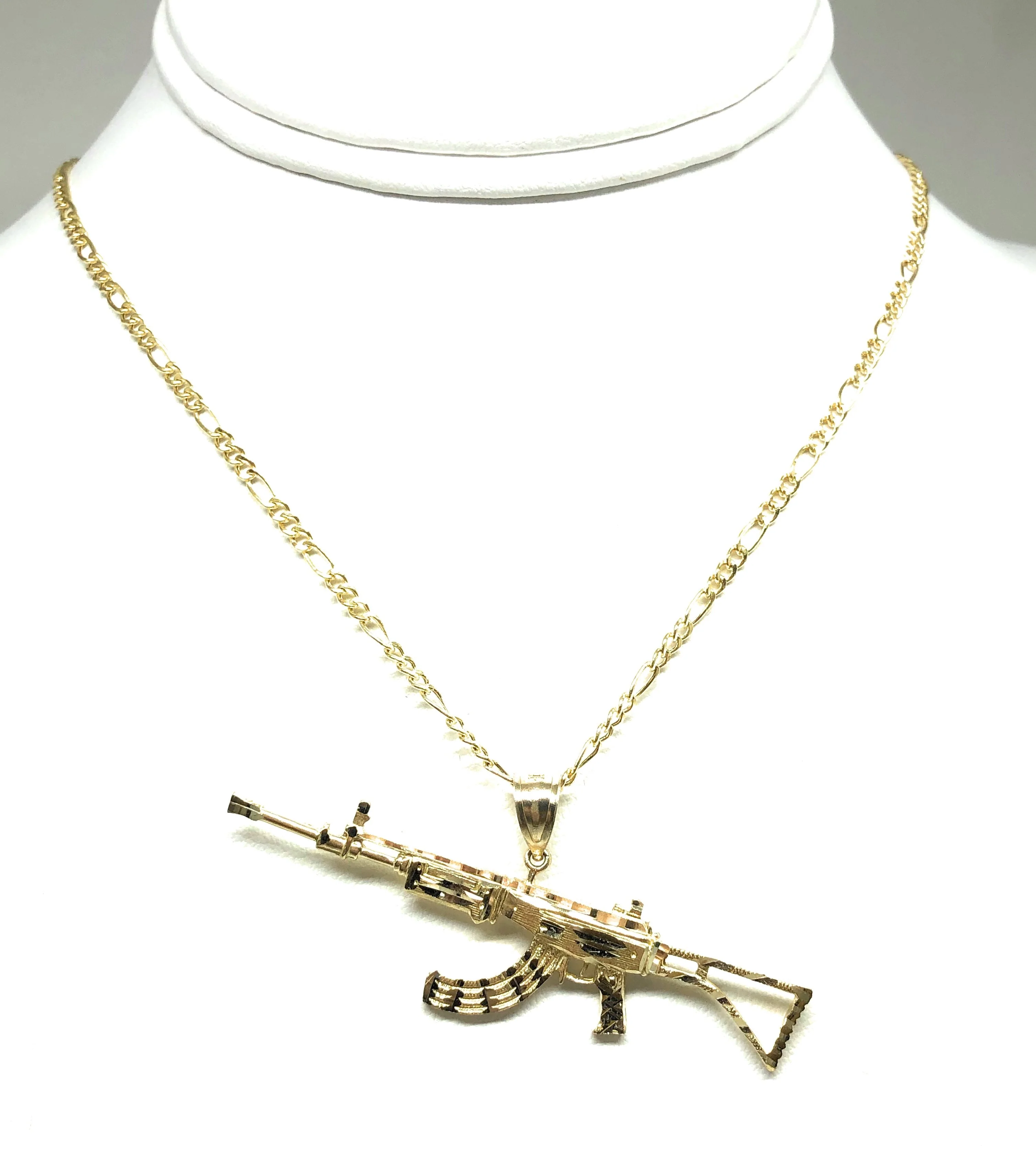 14k Solid Gold Yellow Classic Machine Gun AK-47 Pendant Necklace - Image 5
