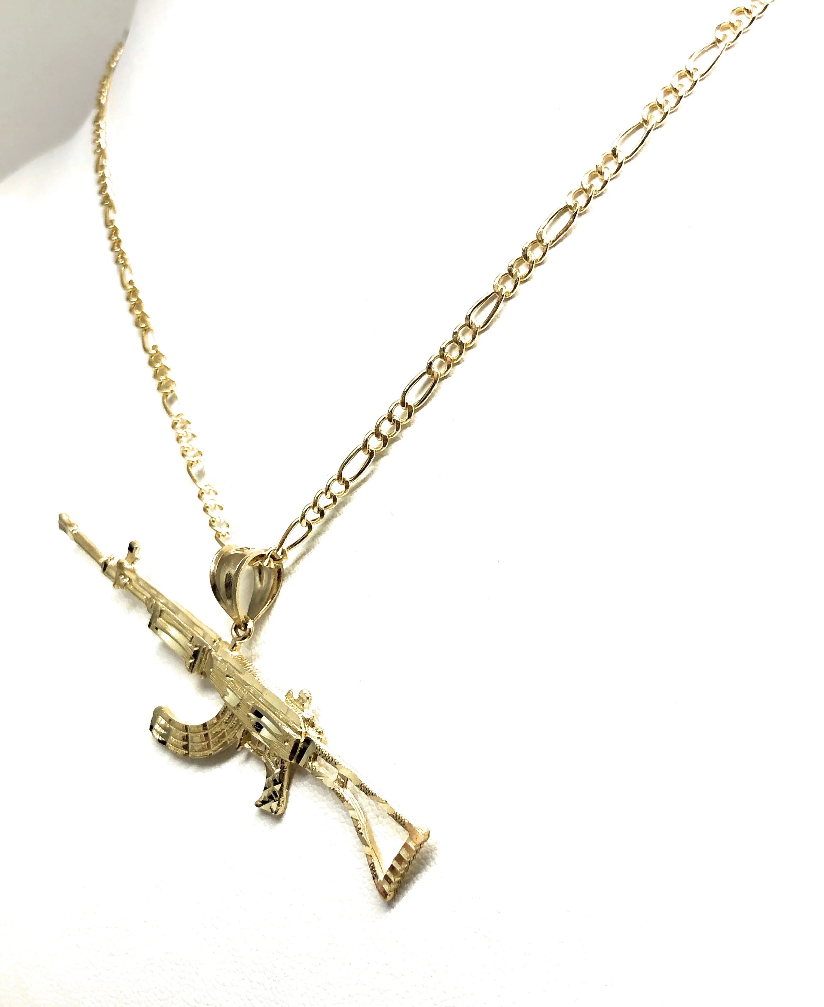 14k Solid Gold Yellow Classic Machine Gun AK-47 Pendant Necklace - Image 7