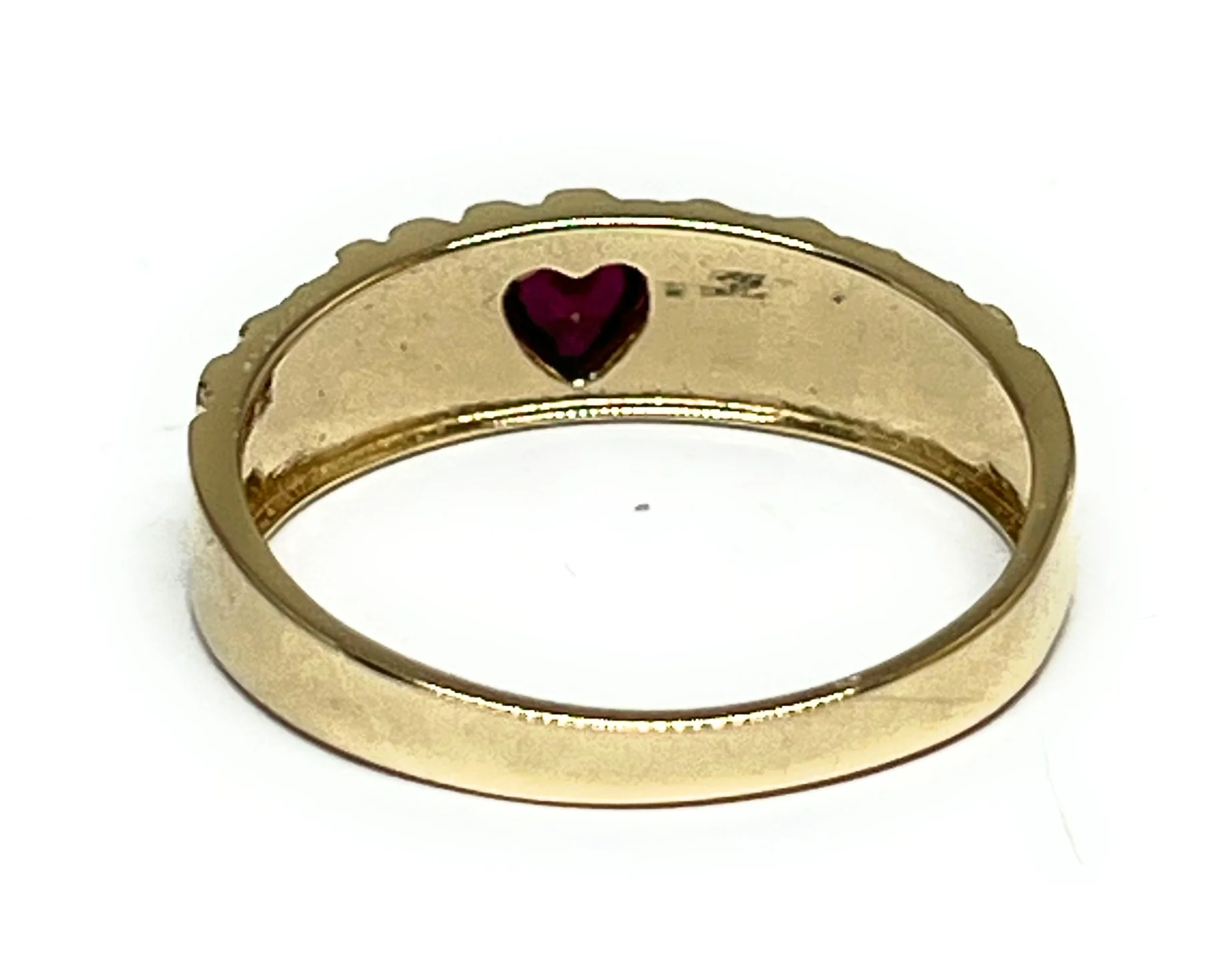 14k Solid Gold Yellow Classic Nugget RED CZ HEART Ring (FC 288) - Image 3