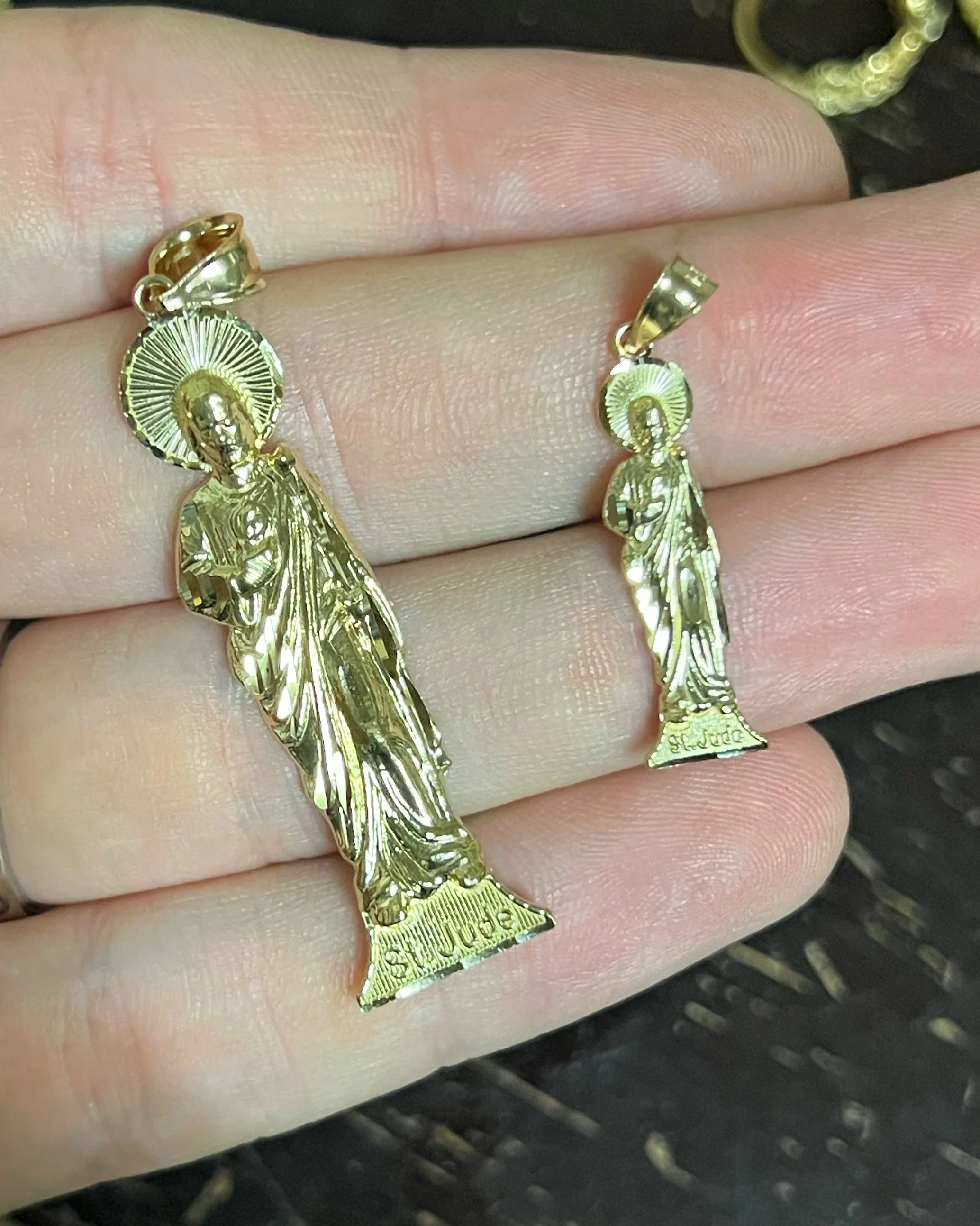 14k Solid Gold Yellow Classic Saan Judas Saaint Jude Pendant (SM, LG) - Image 2