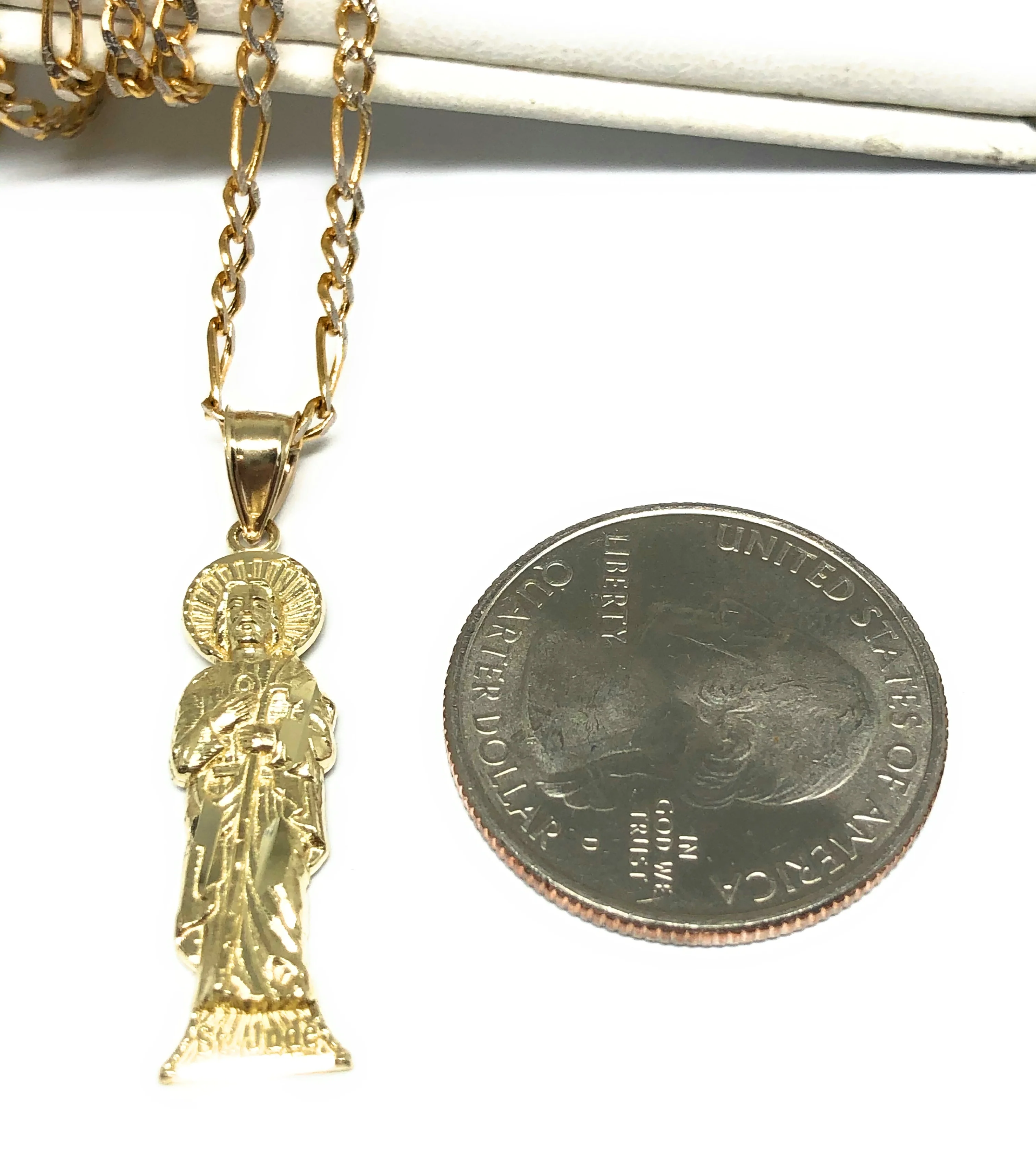 14k Solid Gold Yellow Classic Saan Judas Saaint Jude Pendant (SM, LG) - Image 3