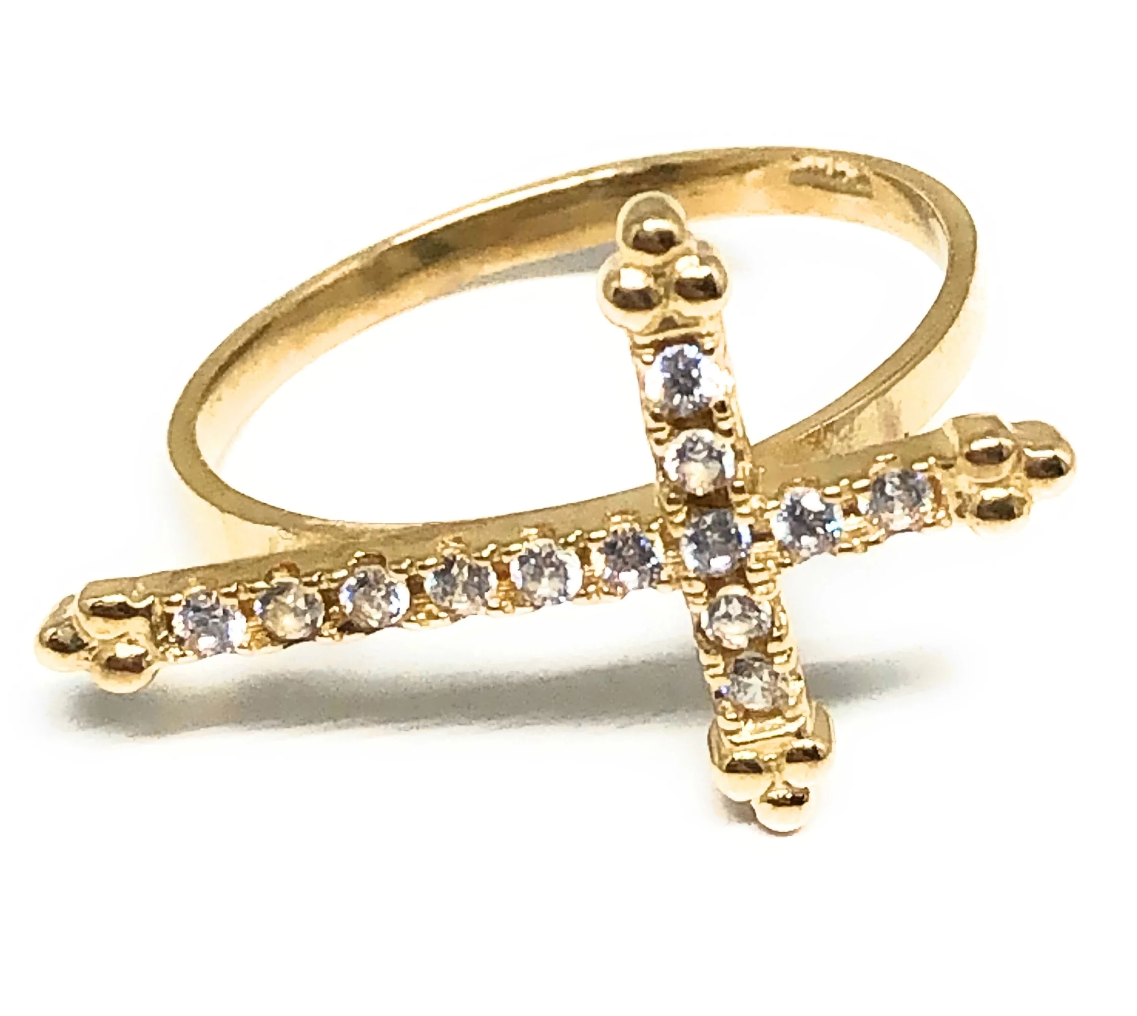 14k Solid Gold Yellow Cross CZ Ring