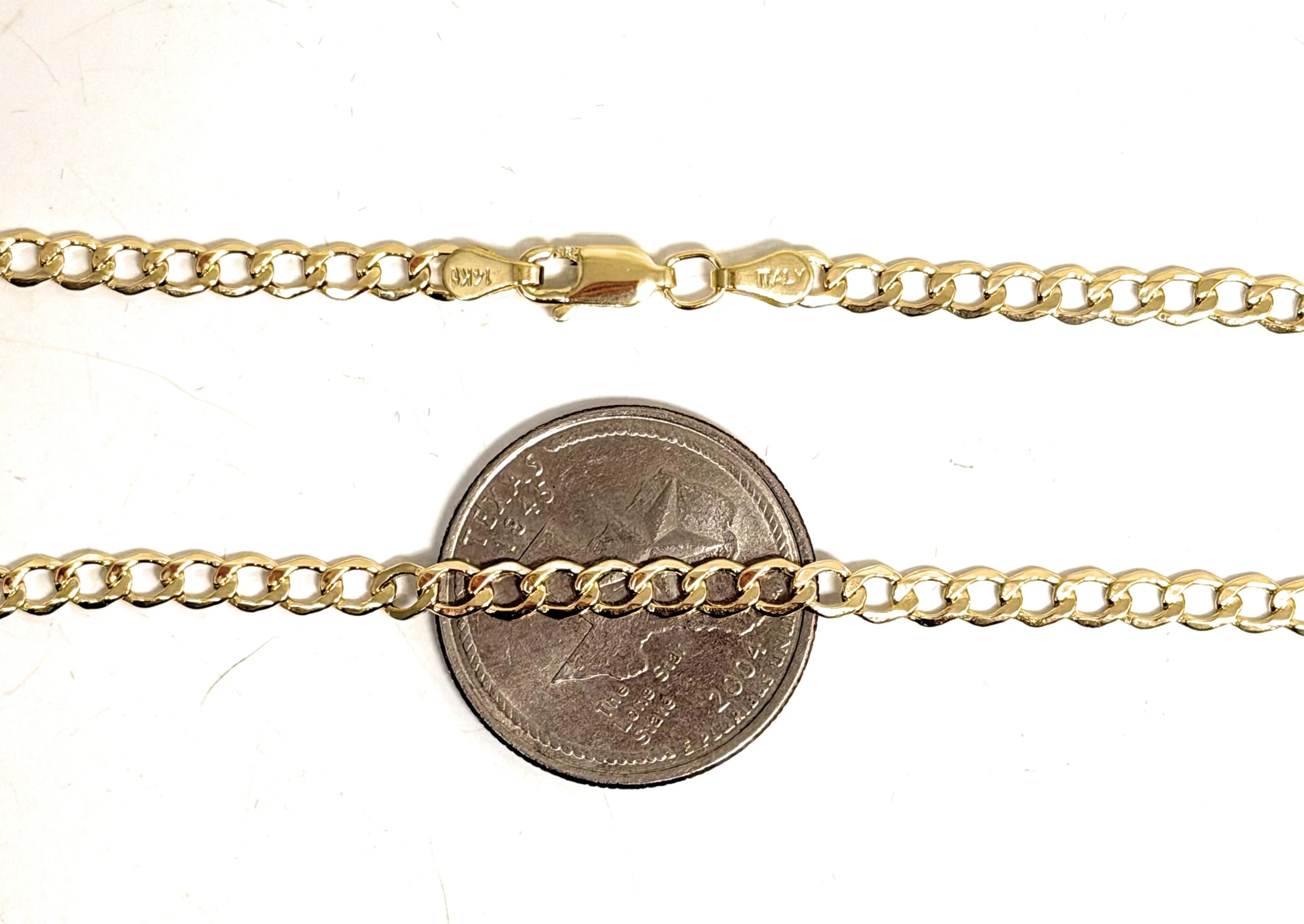 10k Solid Gold Yellow Cuban CURB Link Chain 18-24 inches 3.5mm (Semi-Hollow Style) - Image 2