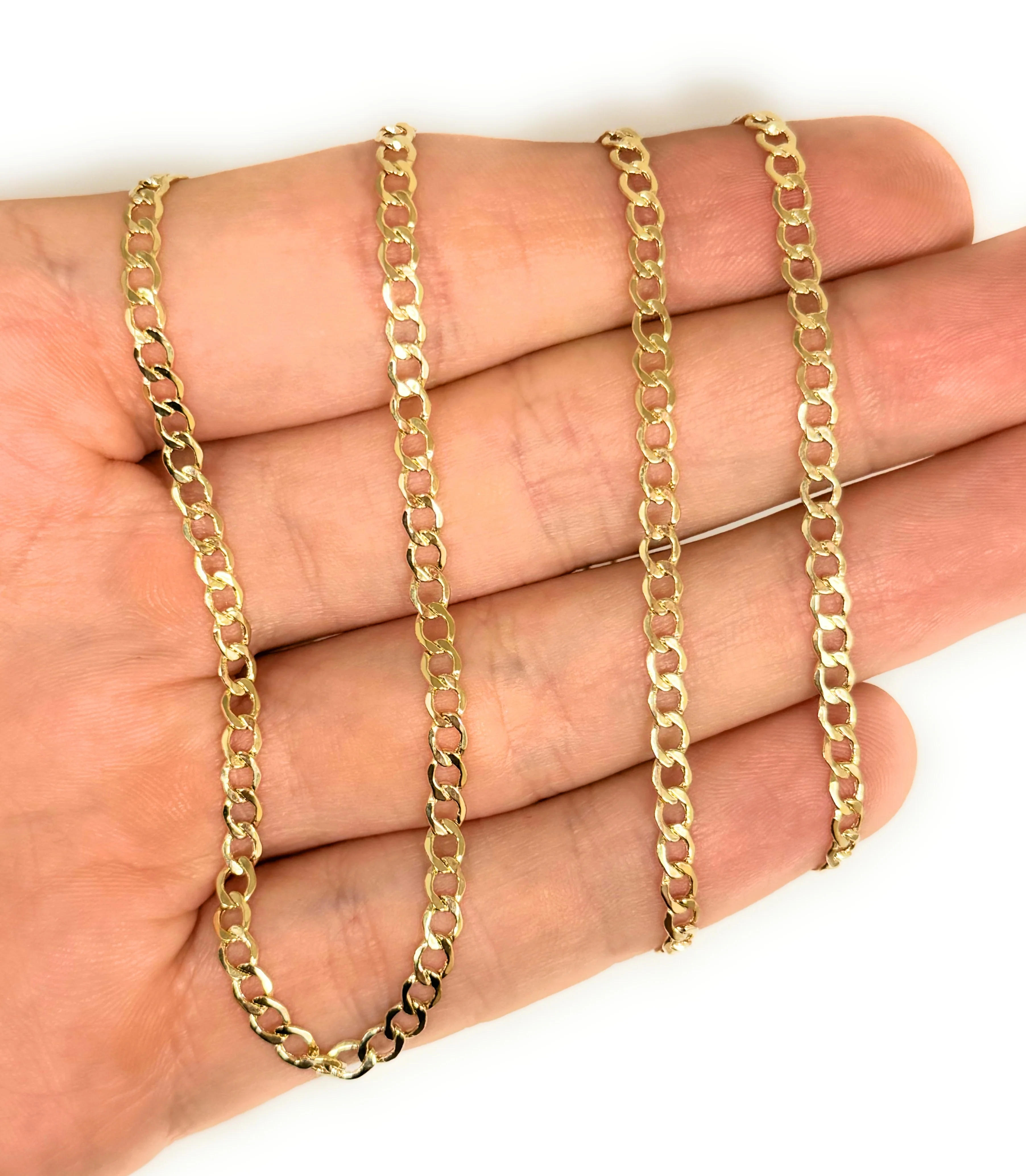 10k Solid Gold Yellow Cuban CURB Link Chain 18-24 inches 3.5mm (Semi-Hollow Style) - Image 3