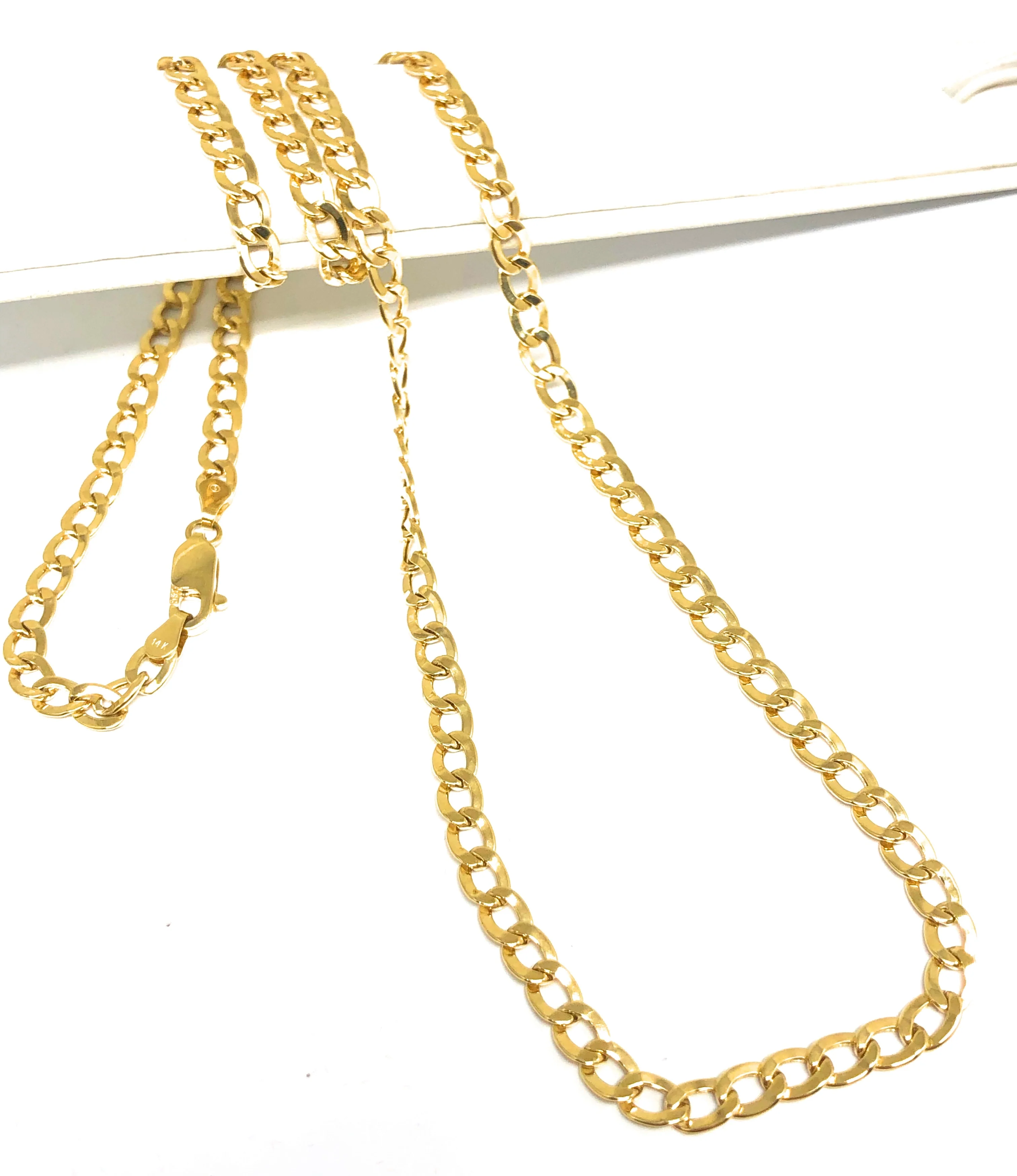 14k Solid Gold Yellow Cuban CURB Link Chain 22-24 inches 4.5mm Width (Semi-Hollow Style) - Image 3