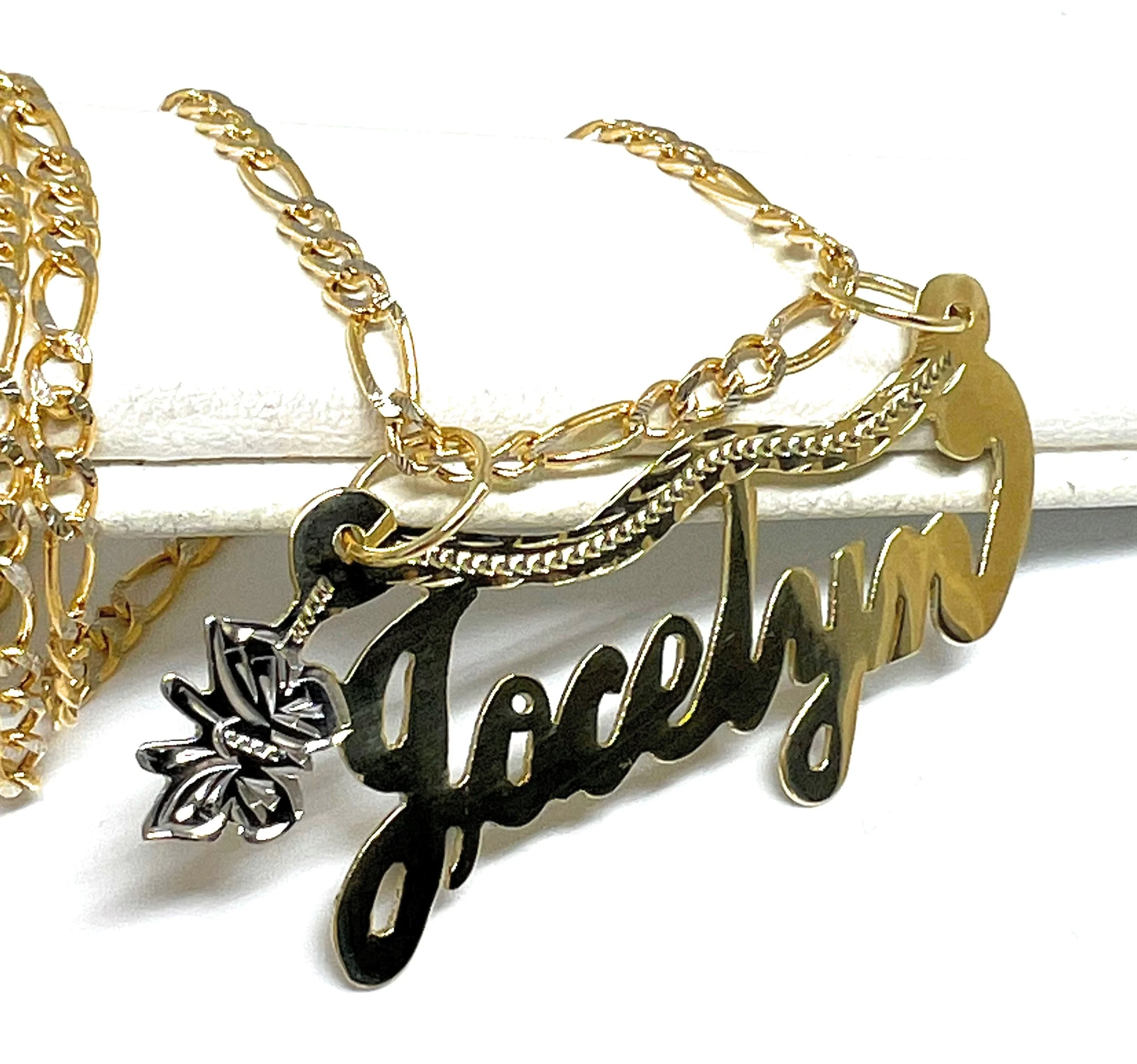 14k Solid Gold Yellow Cursive Butterfly Custom Nameplate Pendant Necklace with Chain Options - Image 3