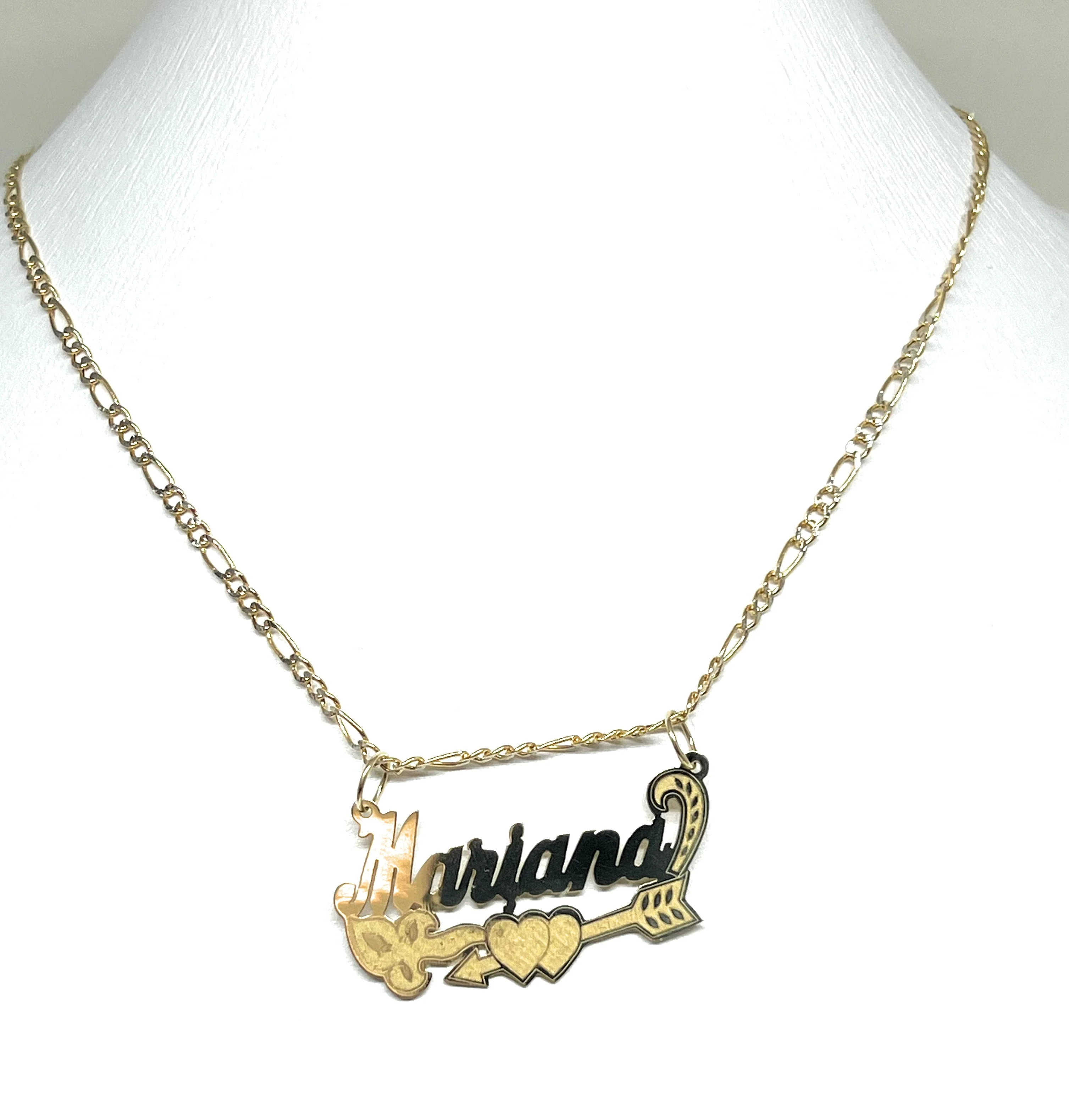 14k Solid Gold Yellow Cursive CUPID HEART ARROW Custom Nameplate Pendant Necklace with Chain Options - Image 3