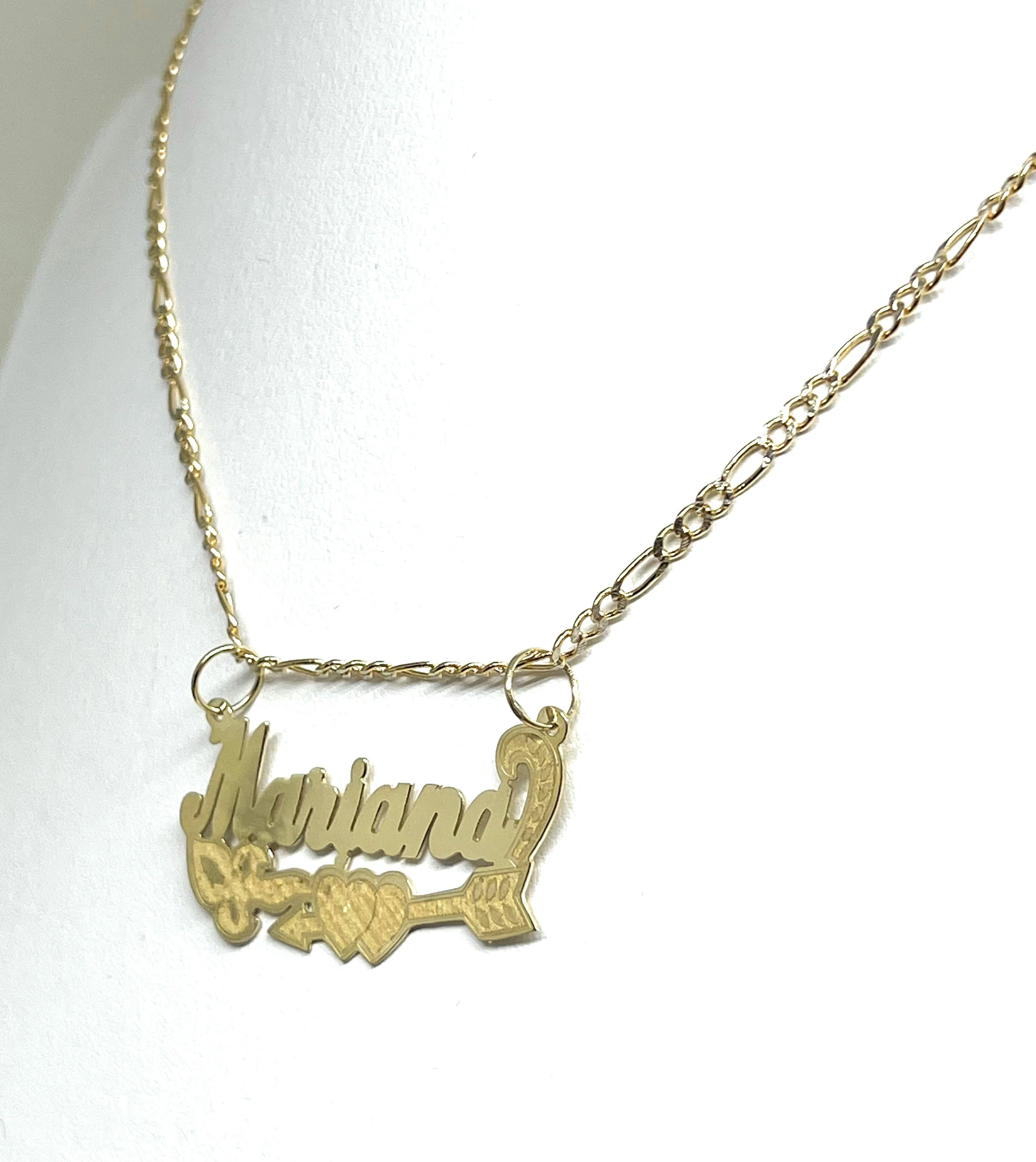 14k Solid Gold Yellow Cursive CUPID HEART ARROW Custom Nameplate Pendant Necklace with Chain Options - Image 4