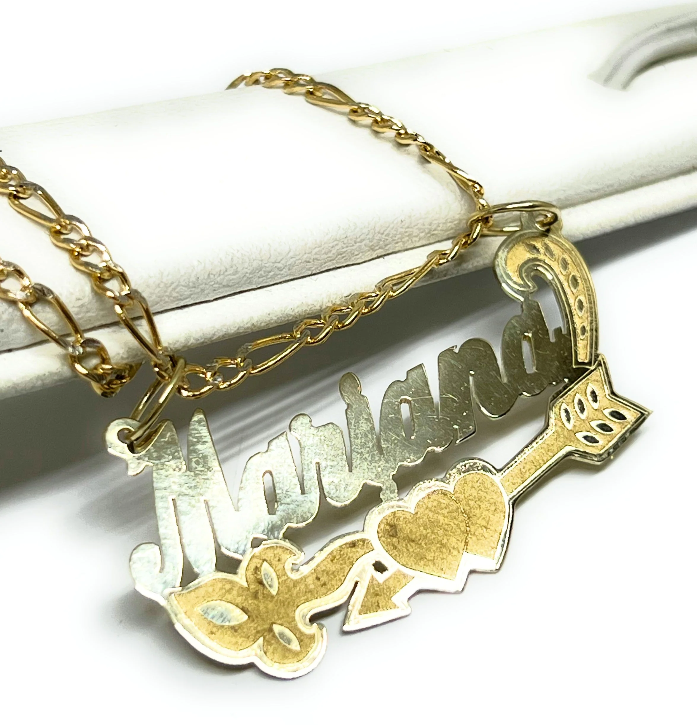 14k Solid Gold Yellow Cursive CUPID HEART ARROW Custom Nameplate Pendant Necklace with Chain Options - Image 5