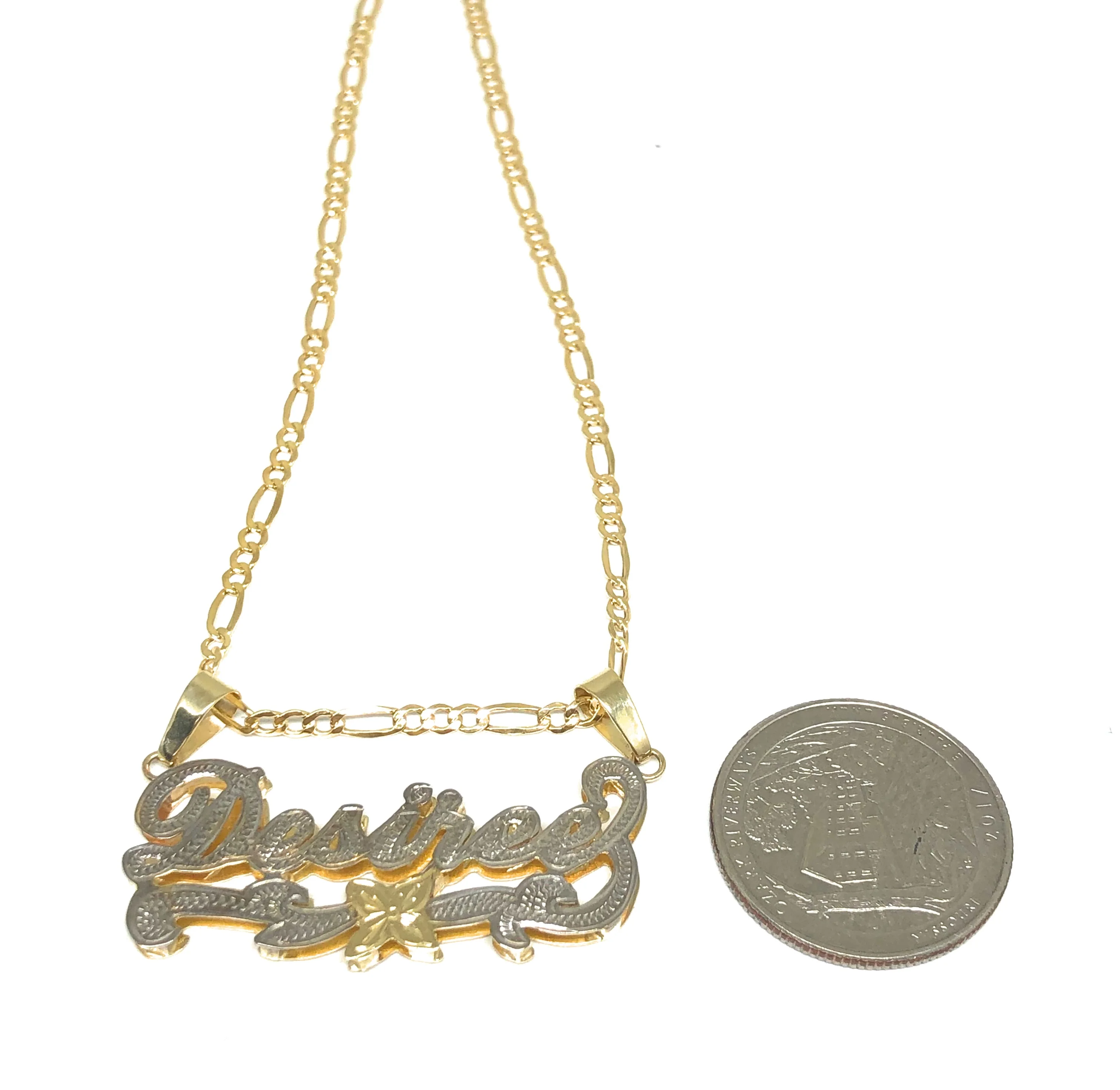 14k Solid Gold Yellow Custom 3D Double Name Illusion (WHITE GOLD OR ALL YELLOW GOLD) Nameplate Pendant Necklace - Image 4