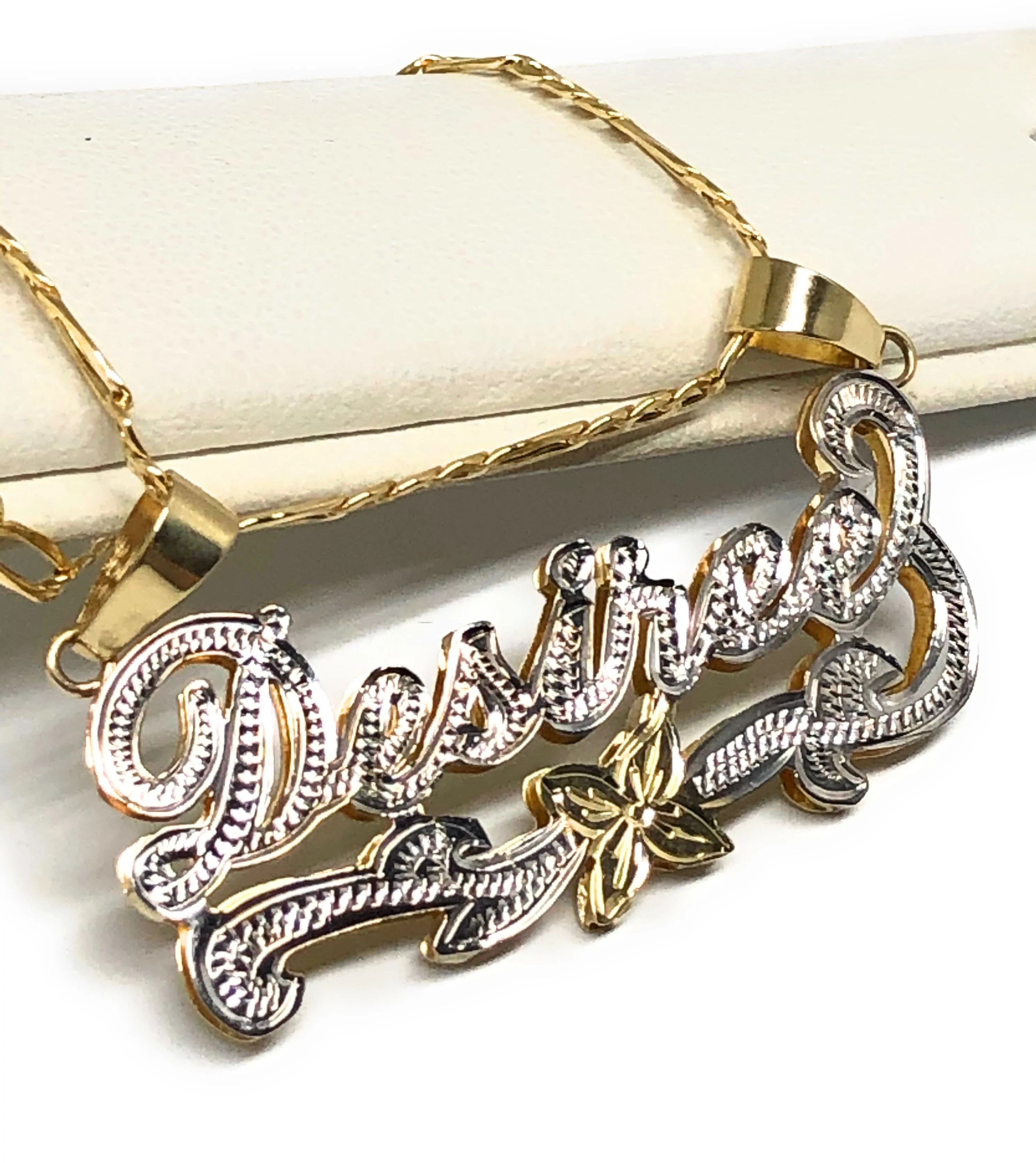 14k Solid Gold Yellow Custom 3D Double Name Illusion (WHITE GOLD OR ALL YELLOW GOLD) Nameplate Pendant Necklace - Image 9