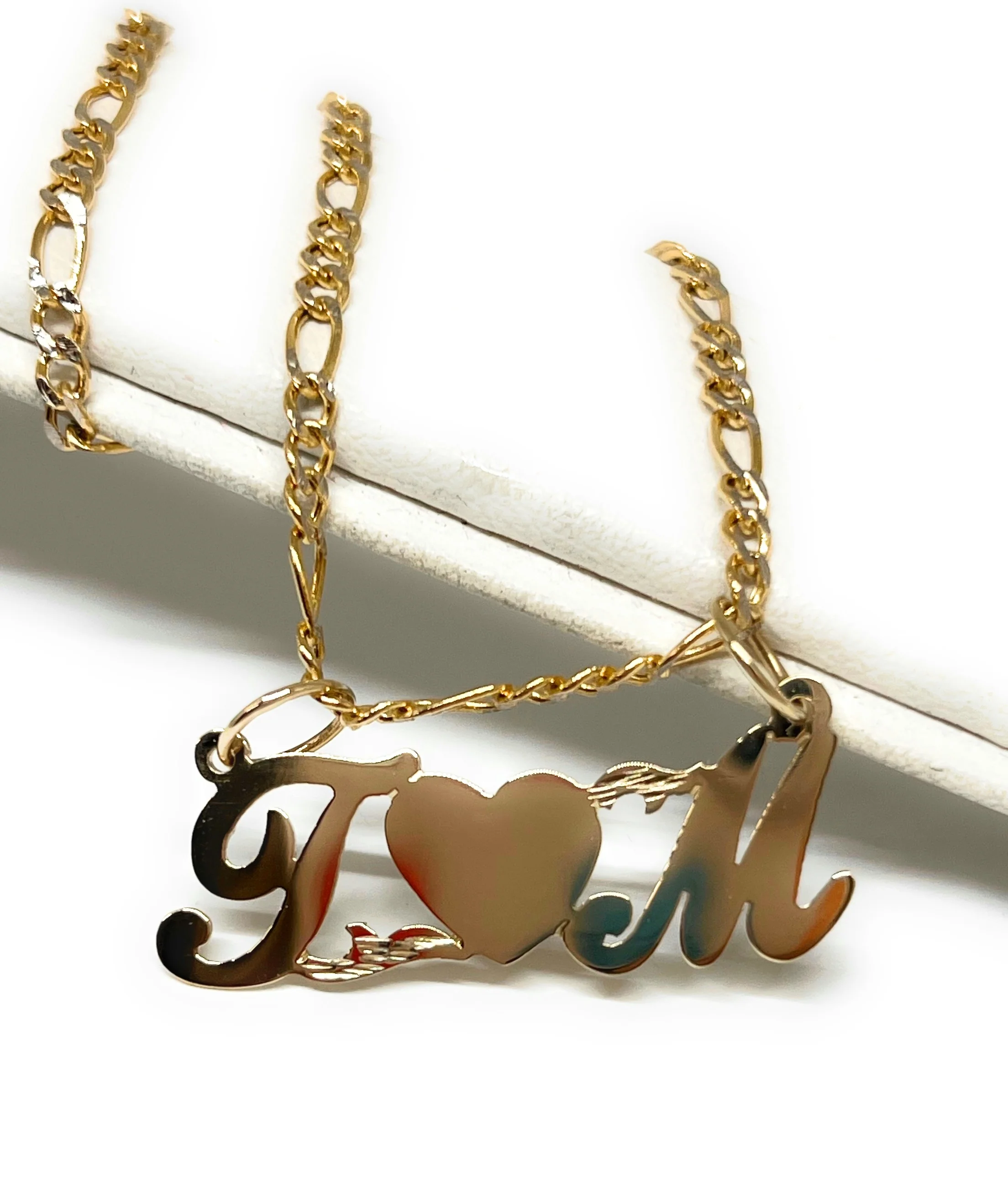 14k Solid Gold Yellow Custom Double Initial Heart Letter Pendant Necklace with Chain Options - Image 3