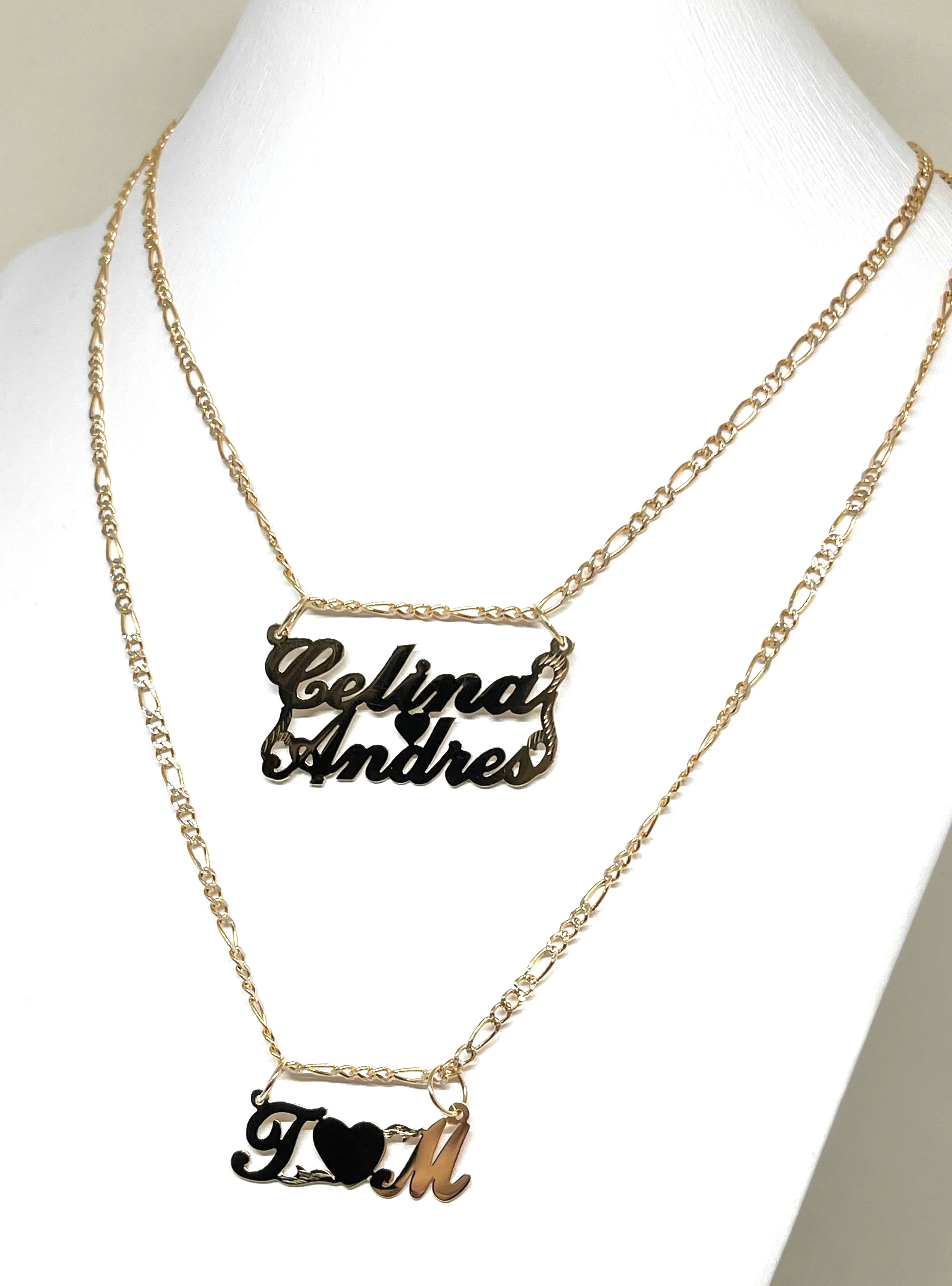 14k Solid Gold Yellow Custom Double Initial Heart Letter Pendant Necklace with Chain Options - Image 5